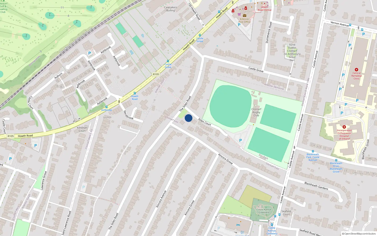 Overhead map showing the location of 3 Stiles Court, Dublin 3