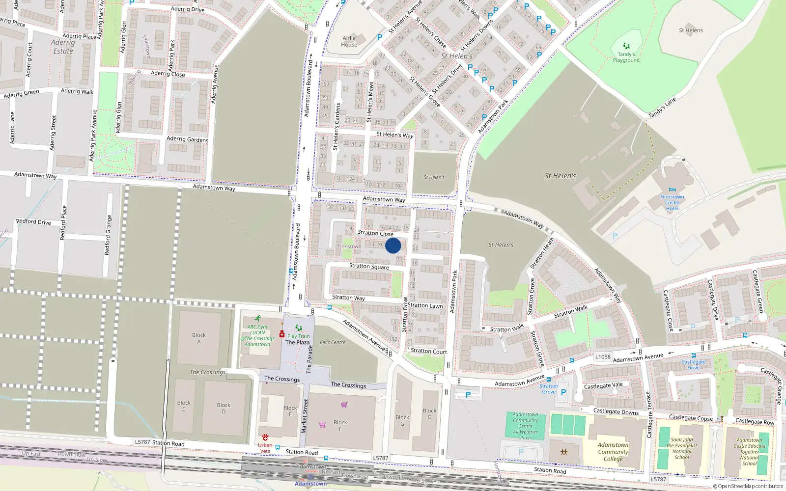 Overhead map showing the location of 3 Stratton Close, Lucan