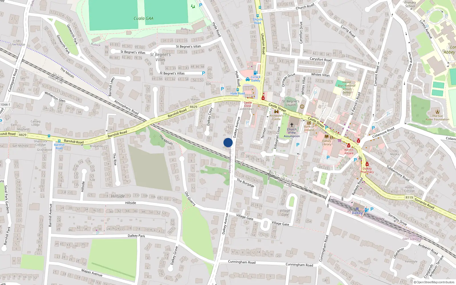 Overhead map showing the location of 3 Summerville Terrace, Dalkey Avenue, Dalkey
