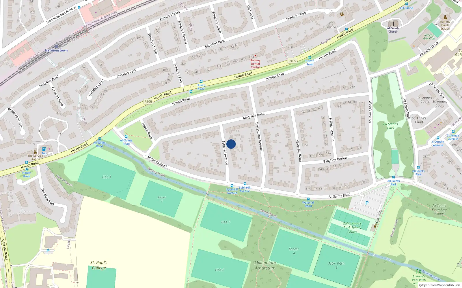 Overhead map showing the location of 3 Sybil Hill Avenue, Dublin 5