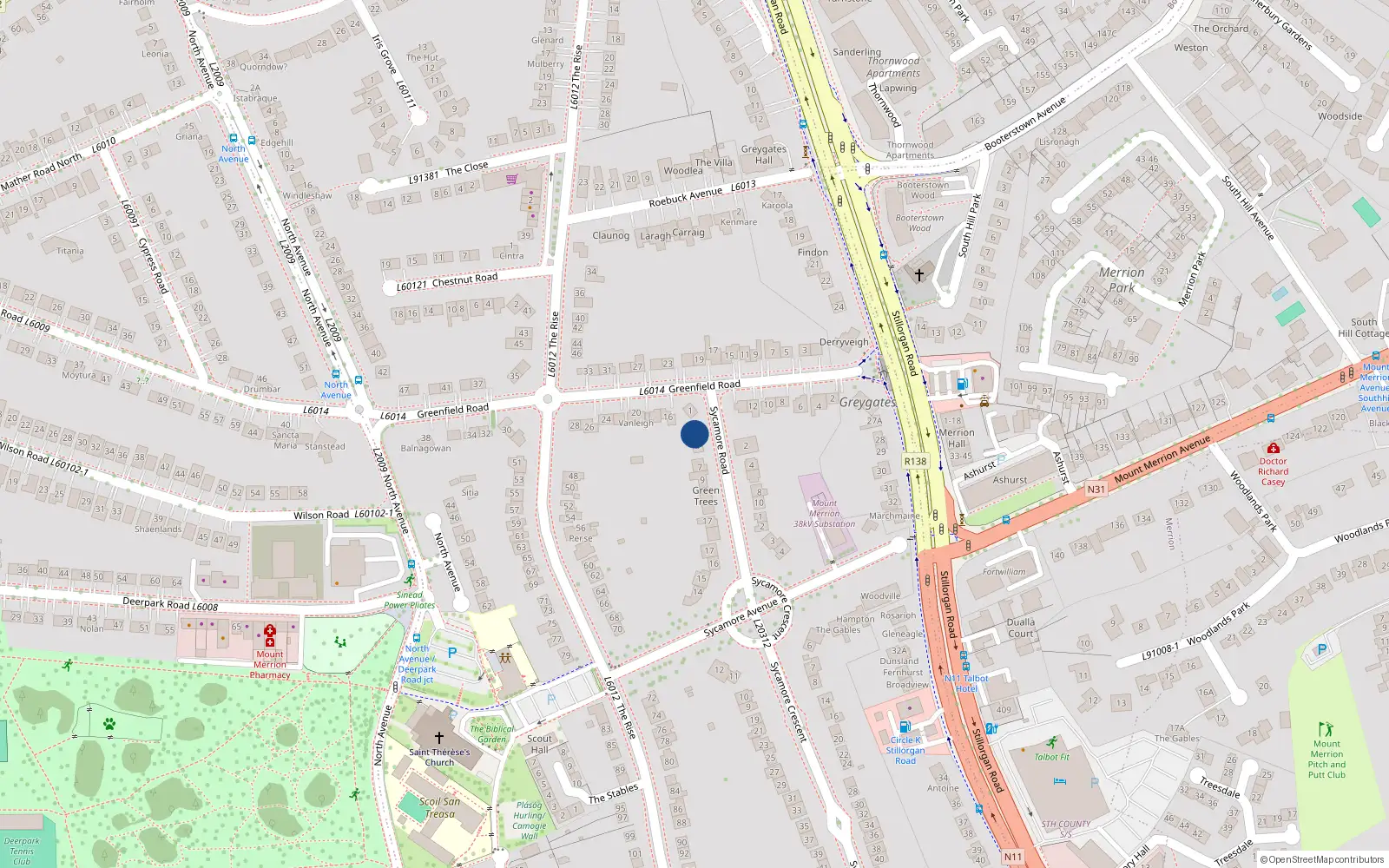 Overhead map showing the location of 3 Sycamore Road, Blackrock