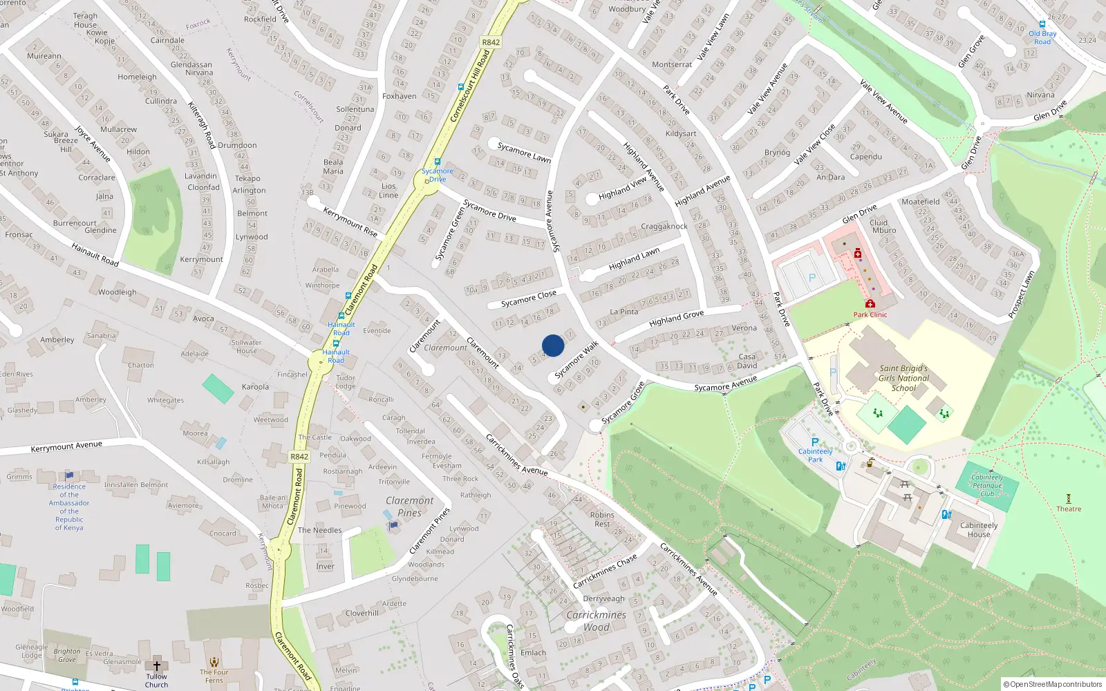 Overhead map showing the location of 3 Sycamore Walk, Dublin 18