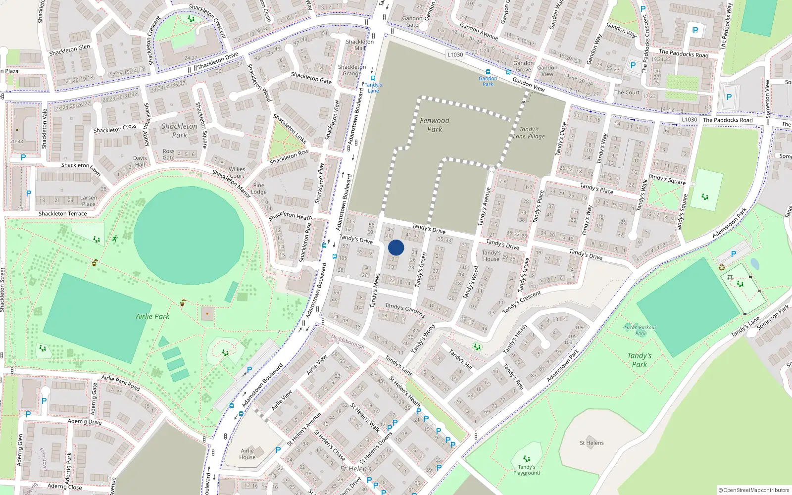 Overhead map showing the location of 3 Tandy's Mews, Lucan