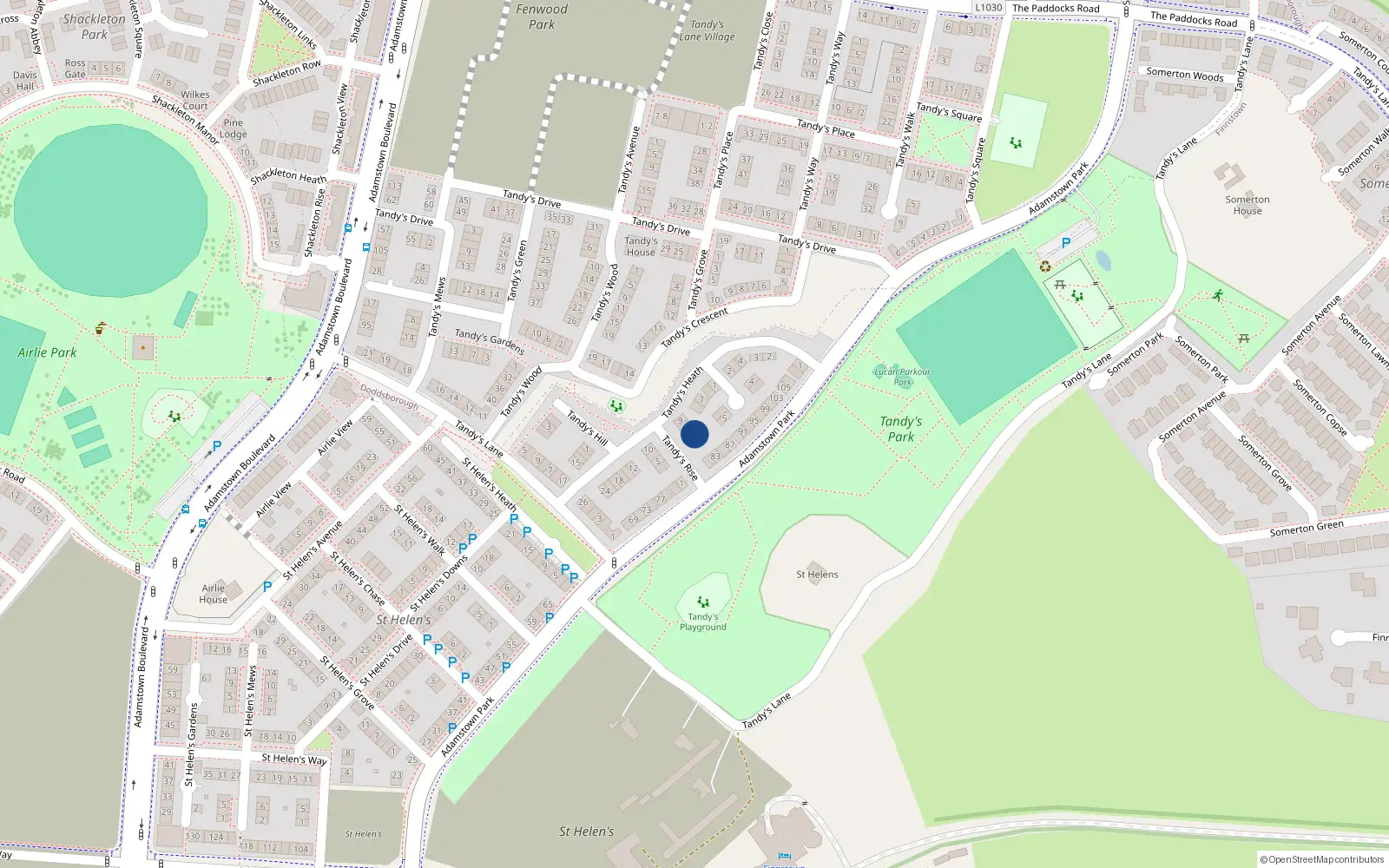 Overhead map showing the location of 6 Tandy's Lane, Lucan