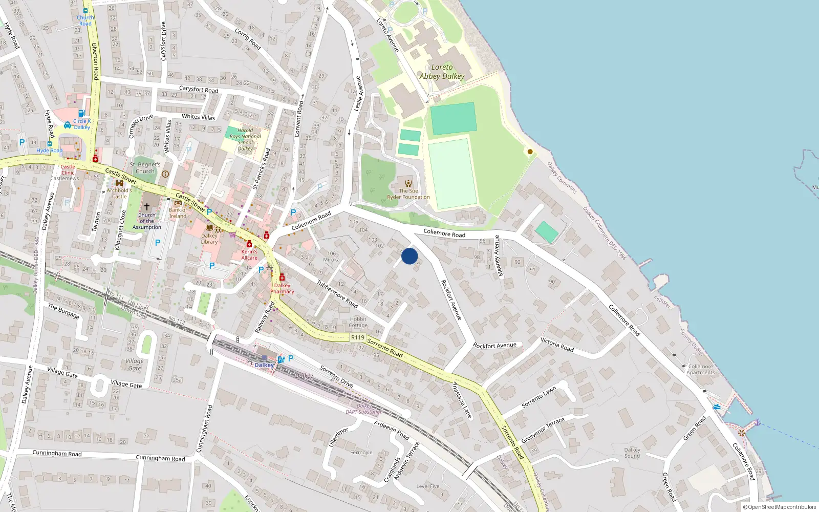 Overhead map showing the location of 3 Tempe Terrace, Rockfort Avenue, Dalkey