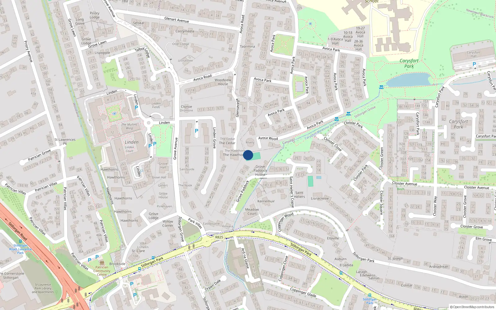 Overhead map showing the location of 3 the Beeches, Dunstaffnage Hall St Brigids Ch Road, Stillorgan