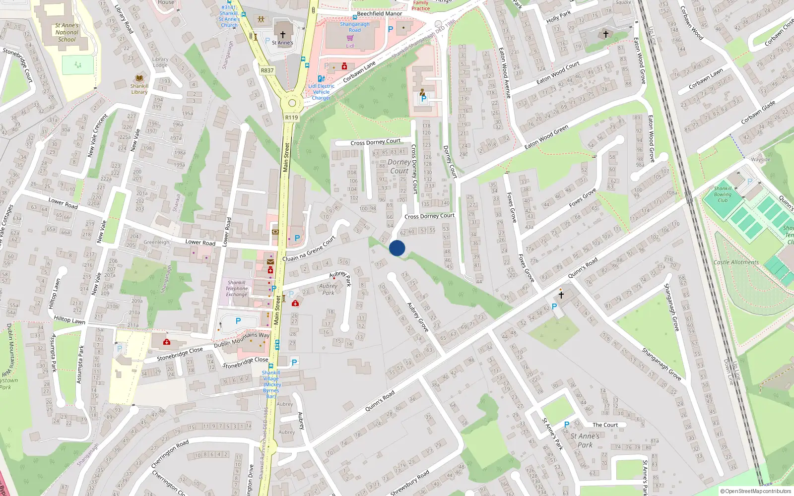 Overhead map showing the location of 3 The Grove, Dublin 18