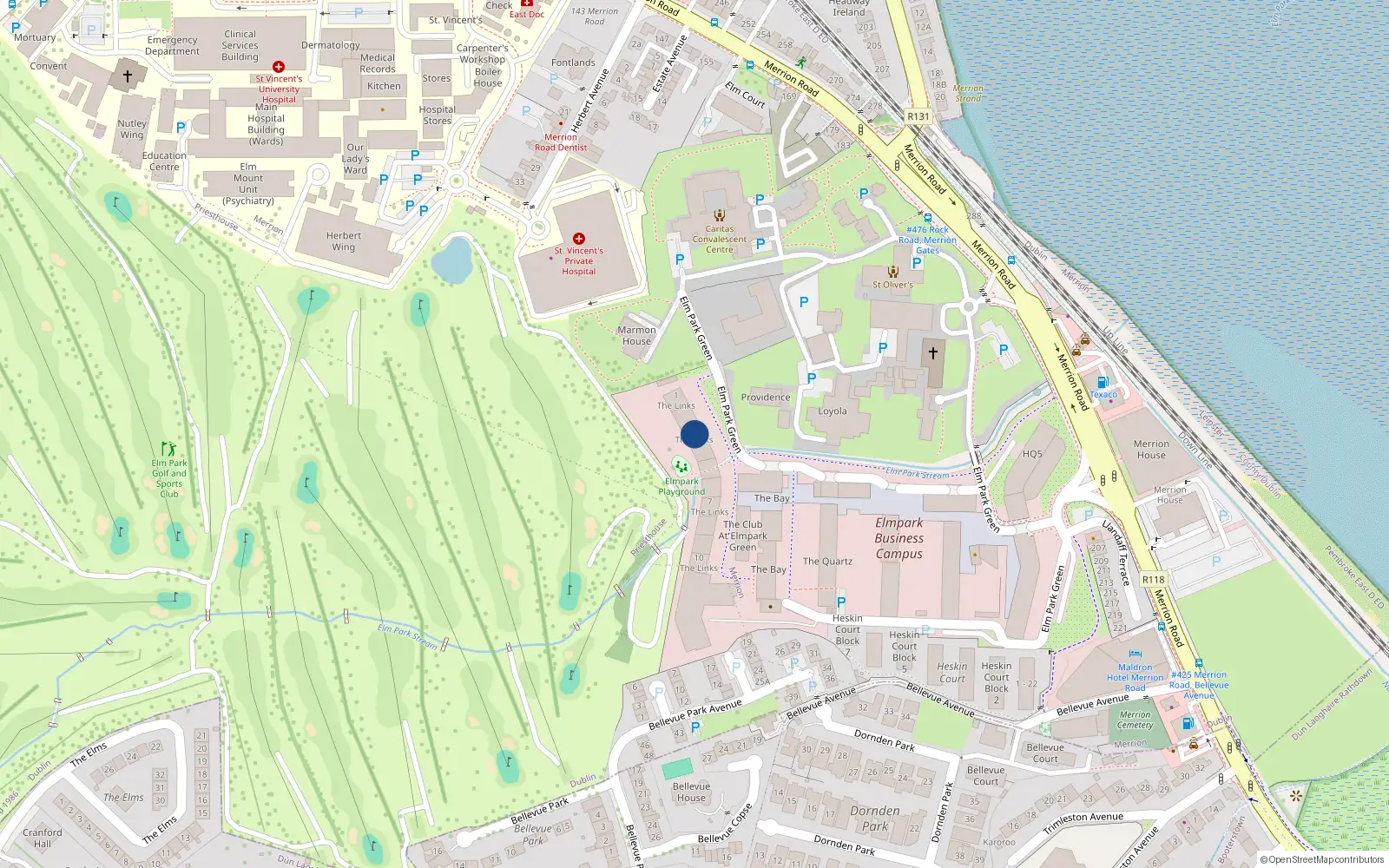 Overhead map showing the location of 3 the Links, 3 Elm Park Green, Merrion