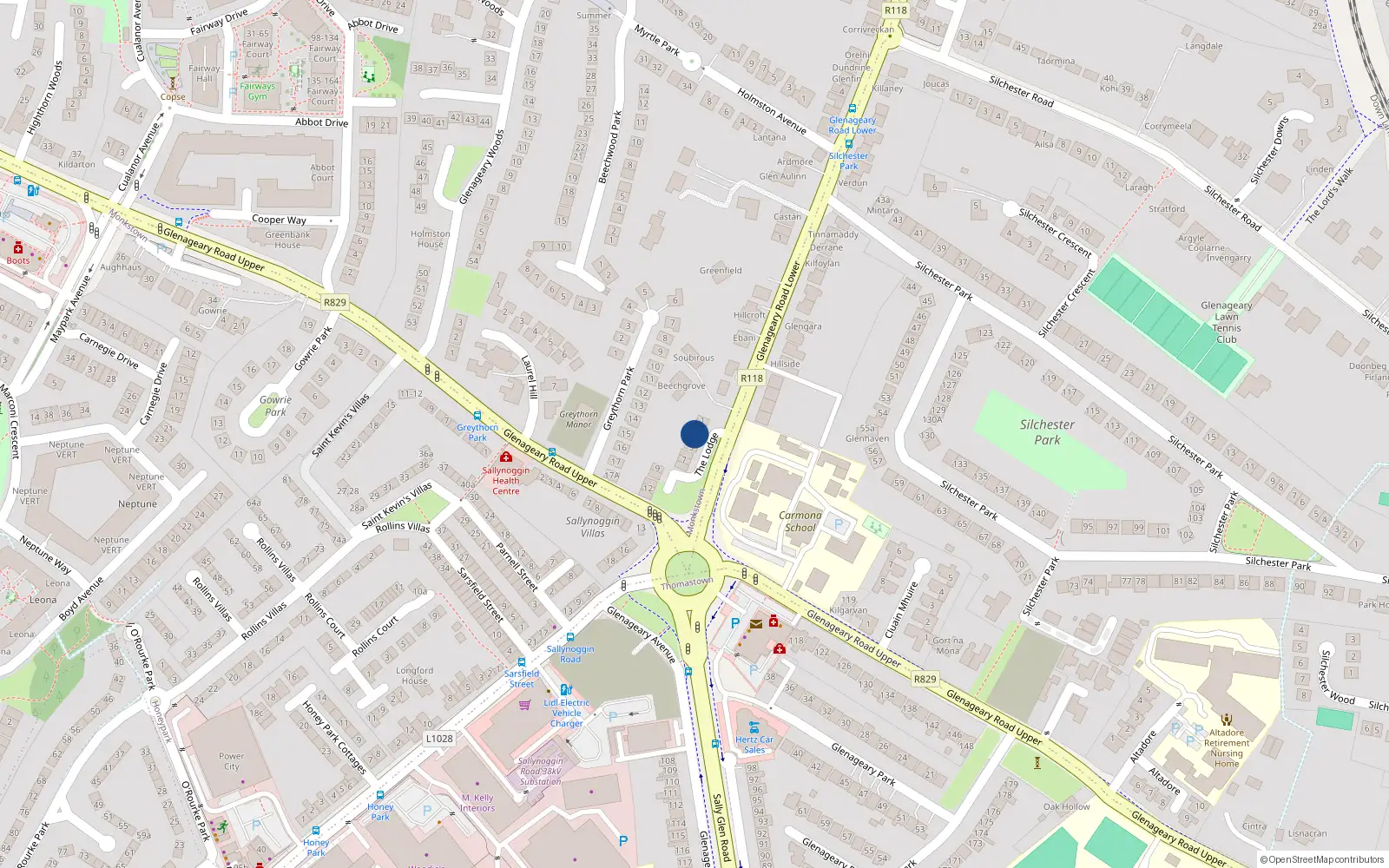 Overhead map showing the location of 3 the Lodge, Glenageary Road Lower, Glenageary