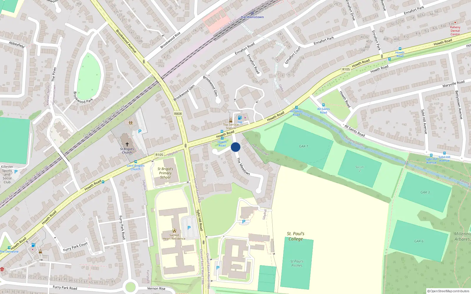 Overhead map showing the location of 3 The Meadows, Raheny Dublin 5