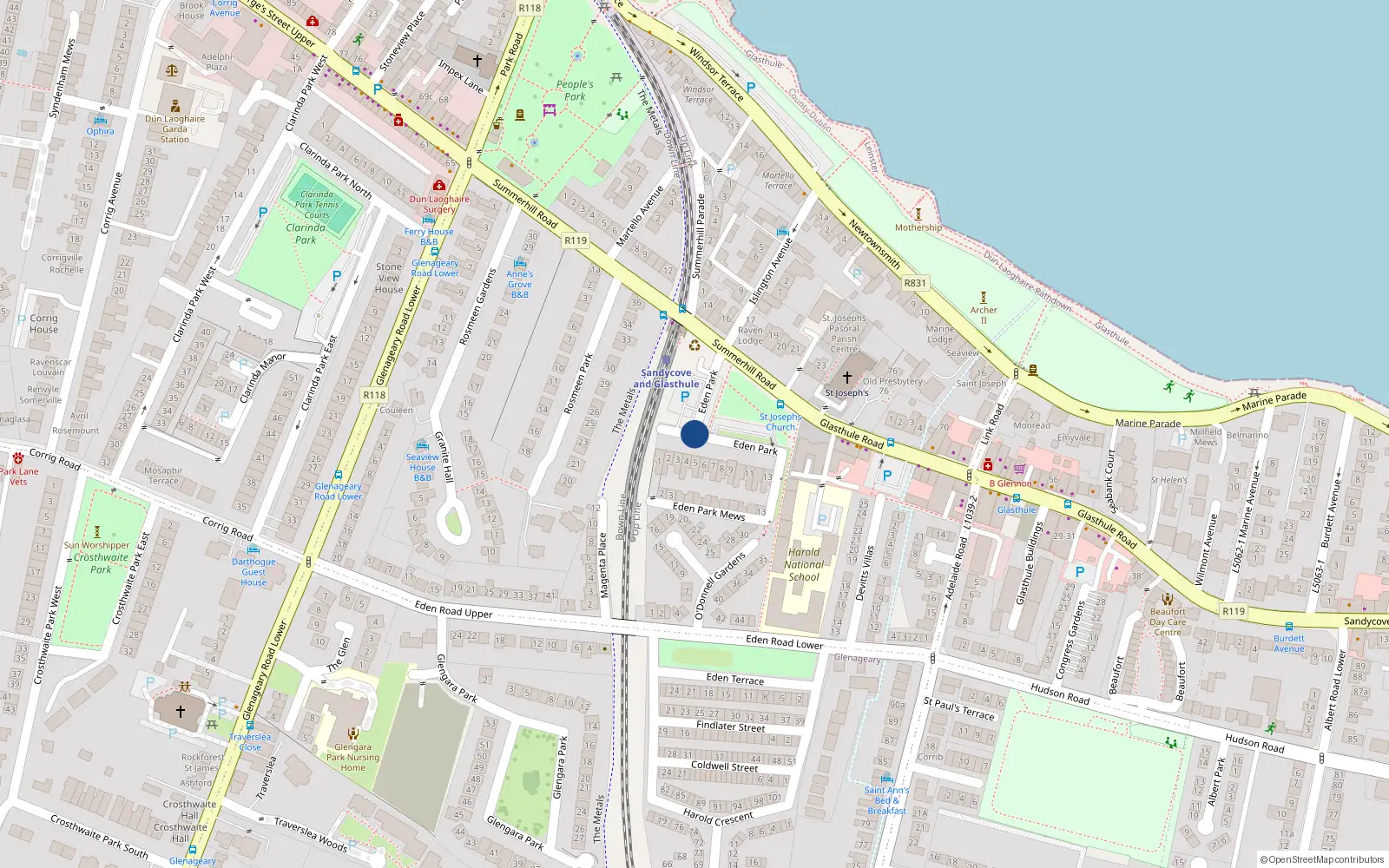 Overhead map showing the location of 3 the Mews, Eden Park, Glasthule