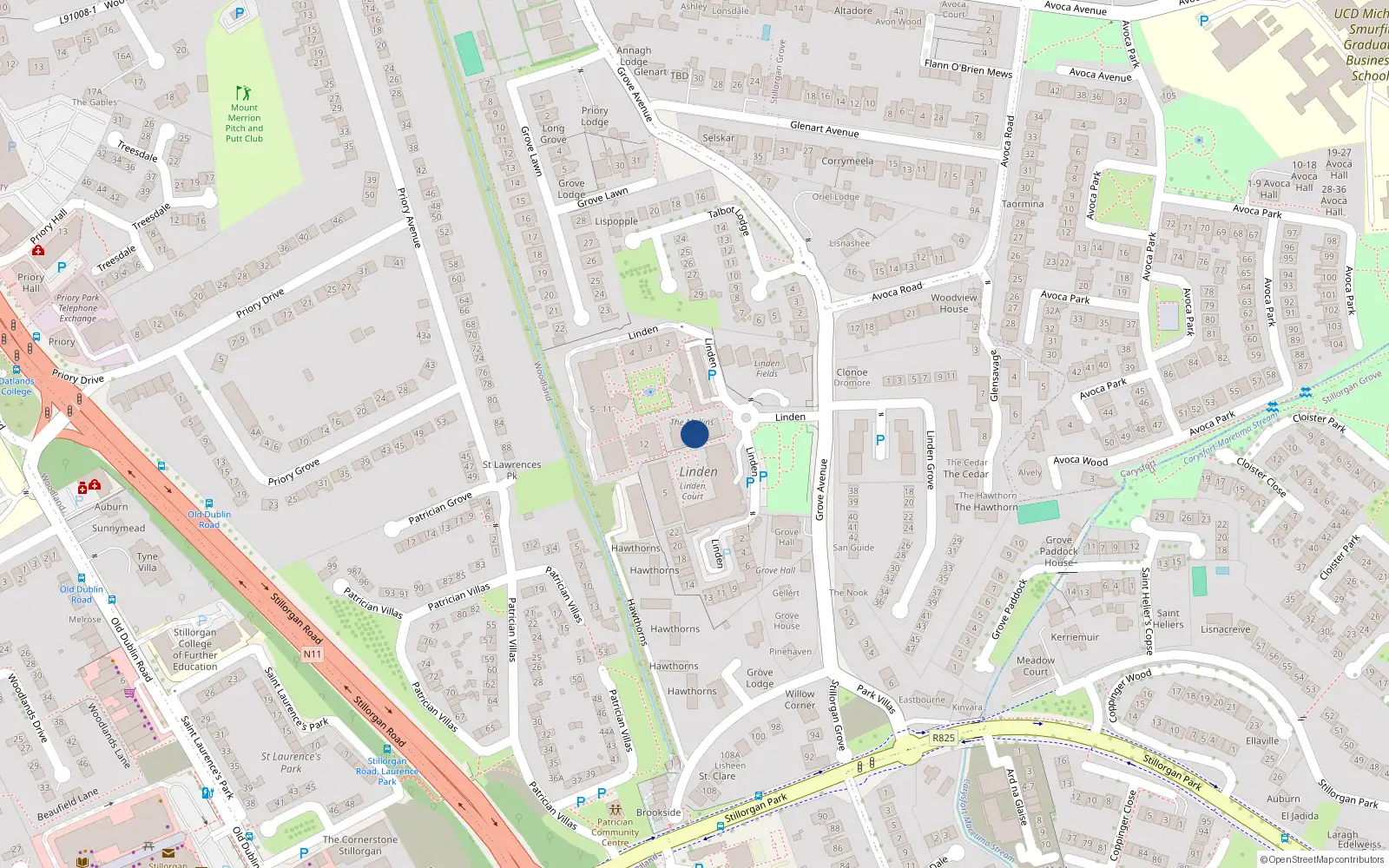 Overhead map showing the location of 3 the Mullins Wing, Linden Grove Avenue, Blackrock