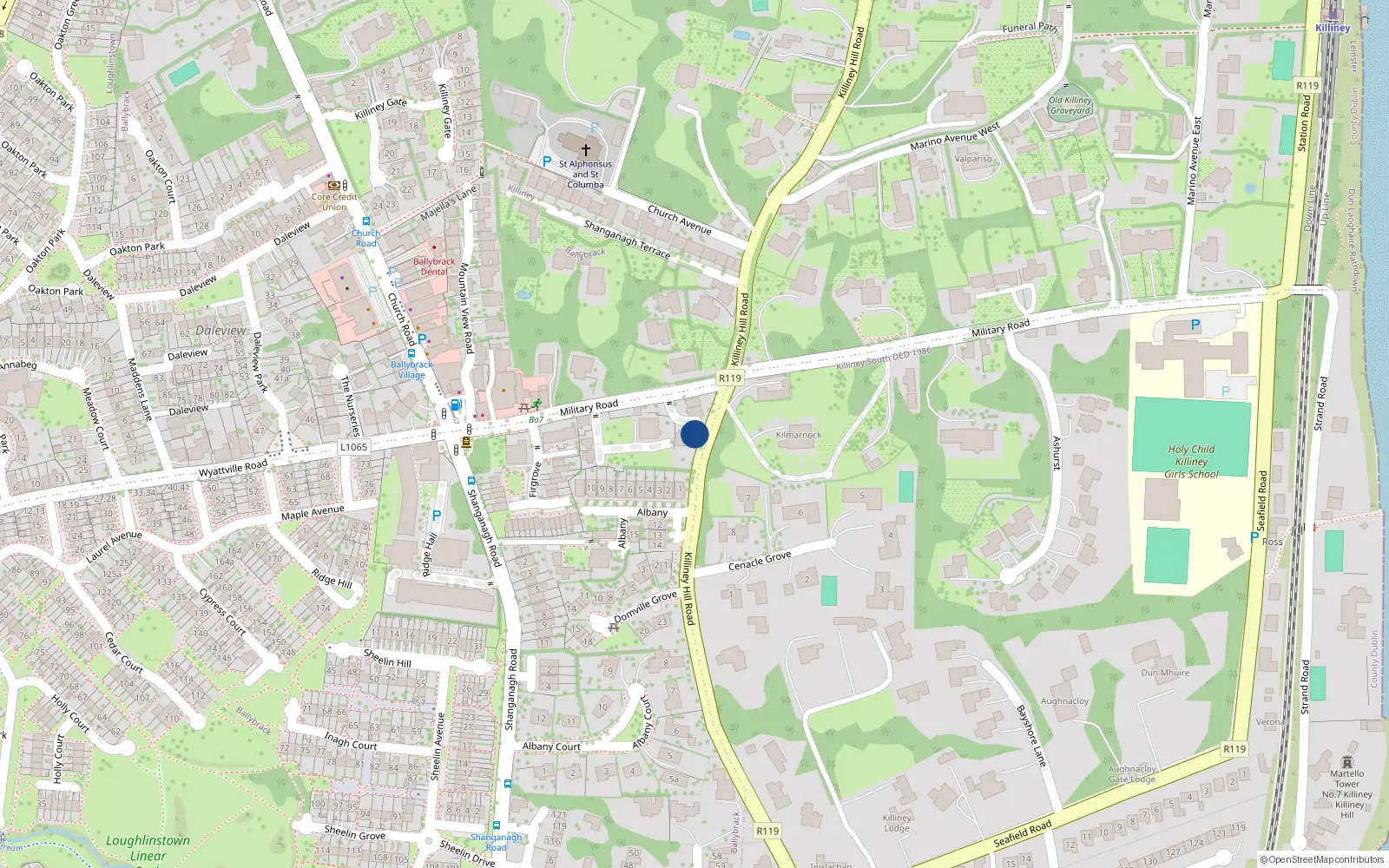 Overhead map showing the location of 3 the Orchards, Military Road, Killiney