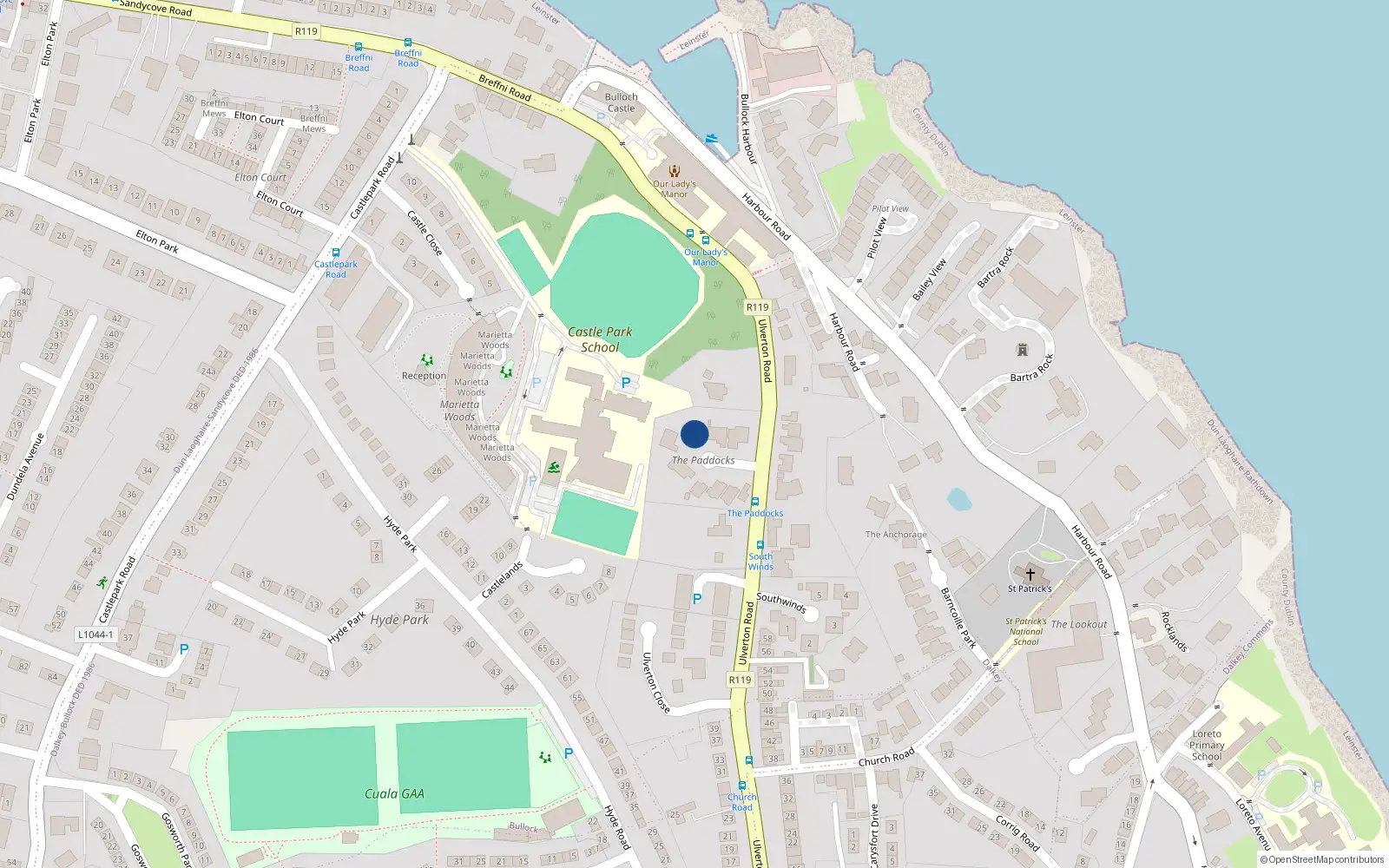 Overhead map showing the location of 3 the Paddocks, Ulverton Road, Dalkey