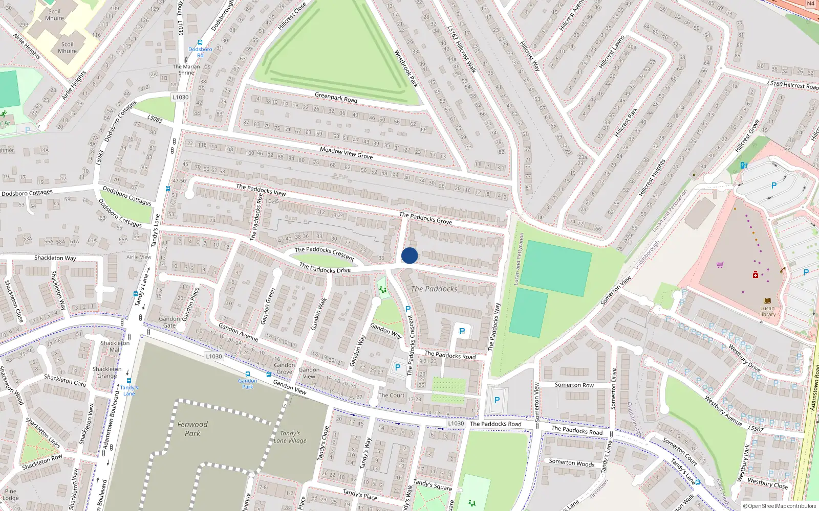 Overhead map showing the location of 3 the Paddocks Walk, Adamstown, Lucan
