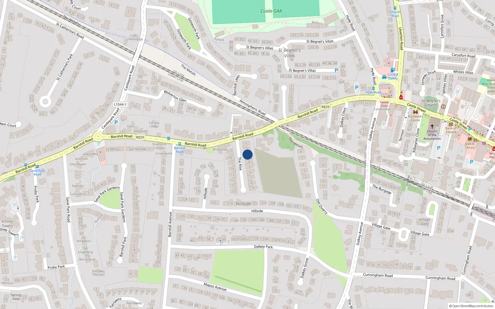 Overhead map showing the location of 3 The Rise, Dalkey