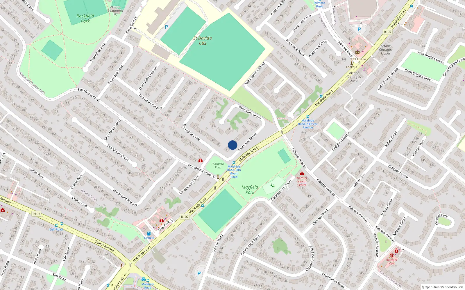 Overhead map showing the location of 3 Thorndale Grove, Artane, Dublin 5