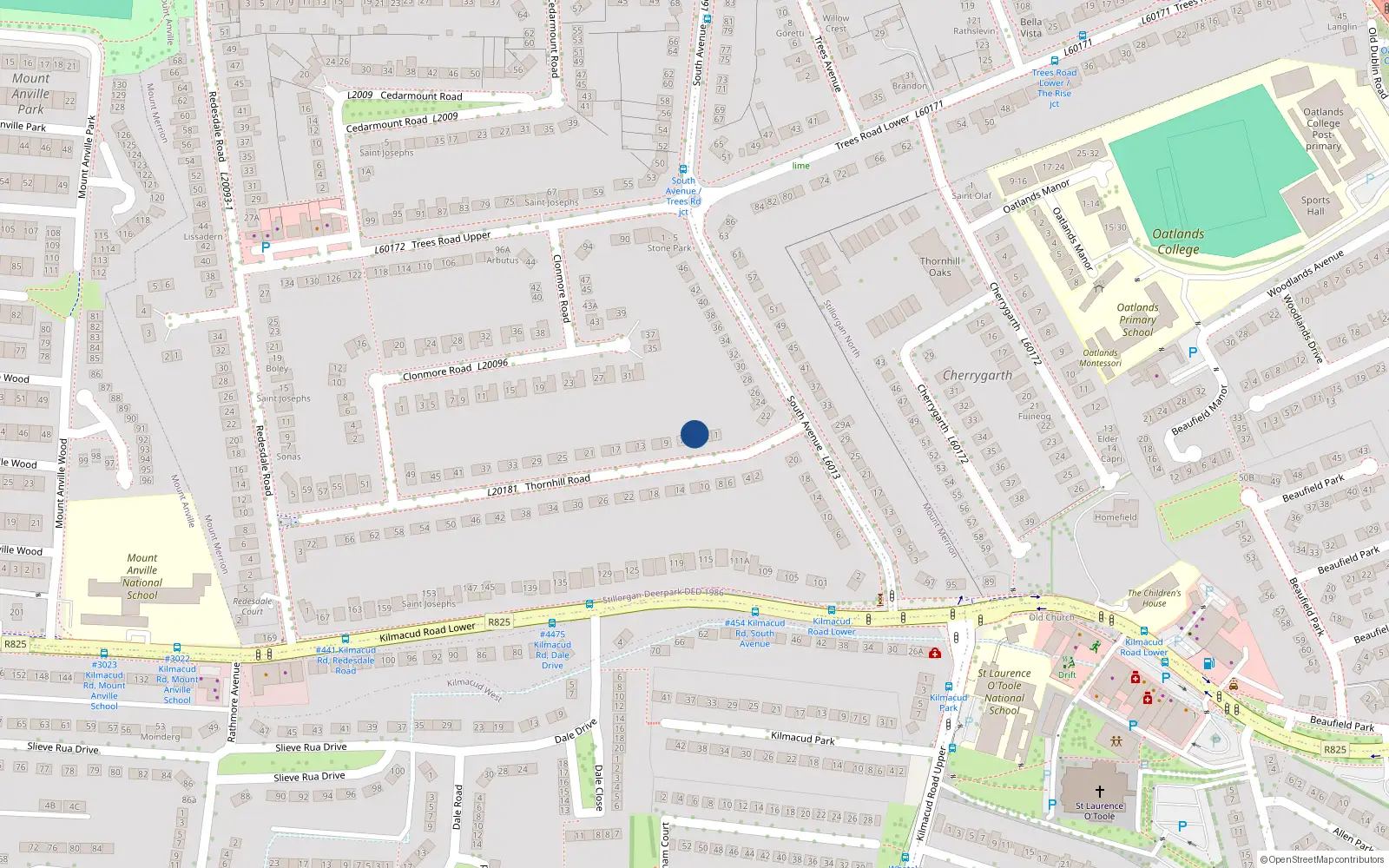 Overhead map showing the location of 3 Thornhill Road, Blackrock
