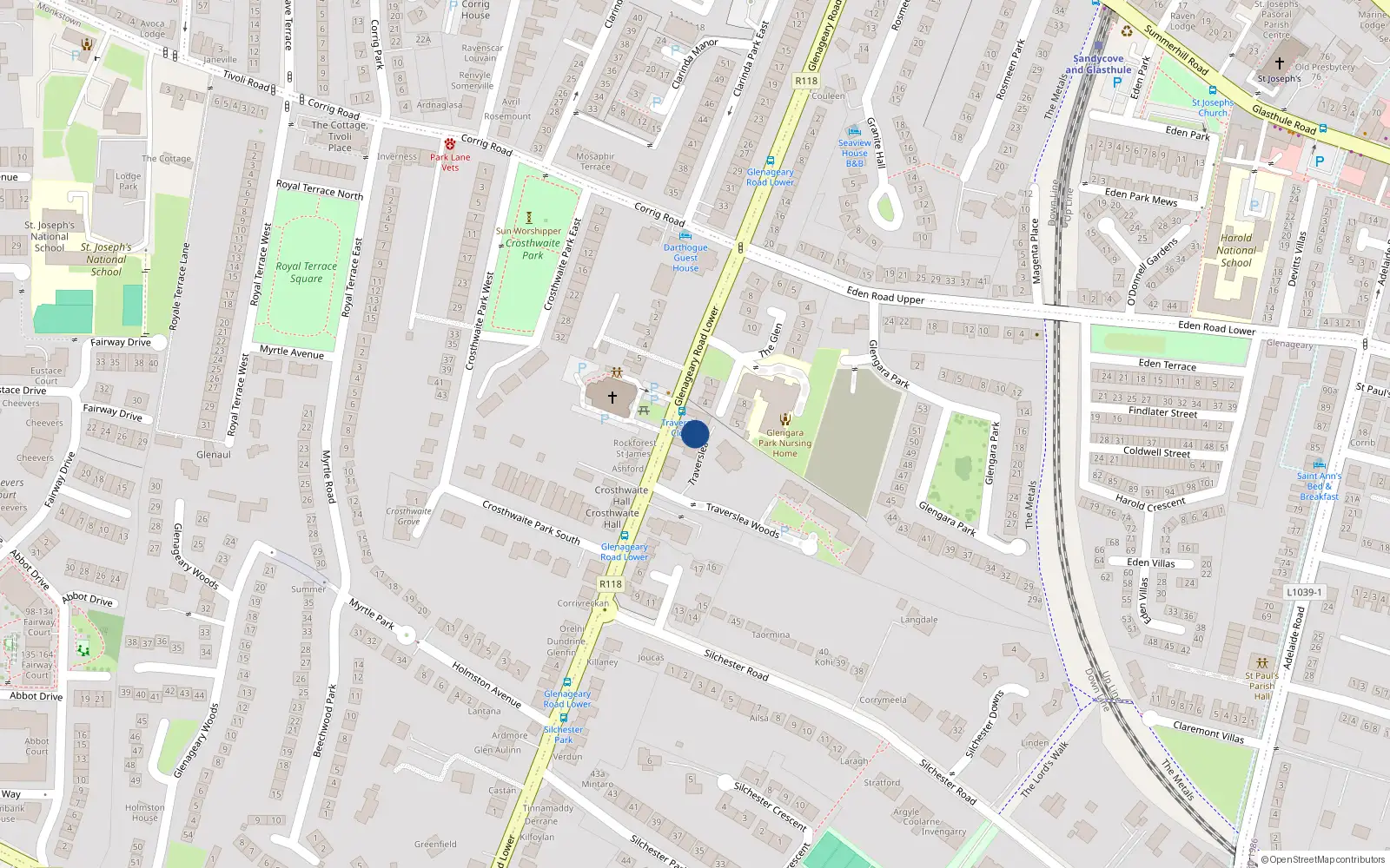 Overhead map showing the location of 3 Traverslea Close, Lower Glenageary Road, Glenageary