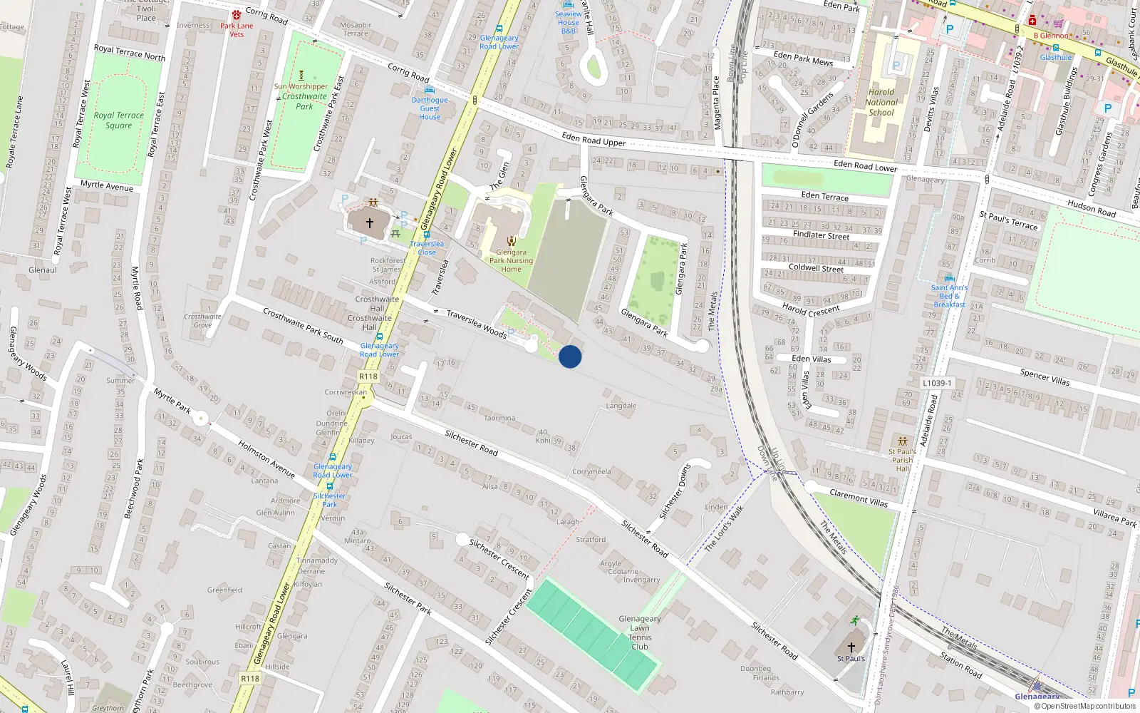 Overhead map showing the location of 3 Traverslea Woods, Lower Gleanageary Road, Dun Laoighaire