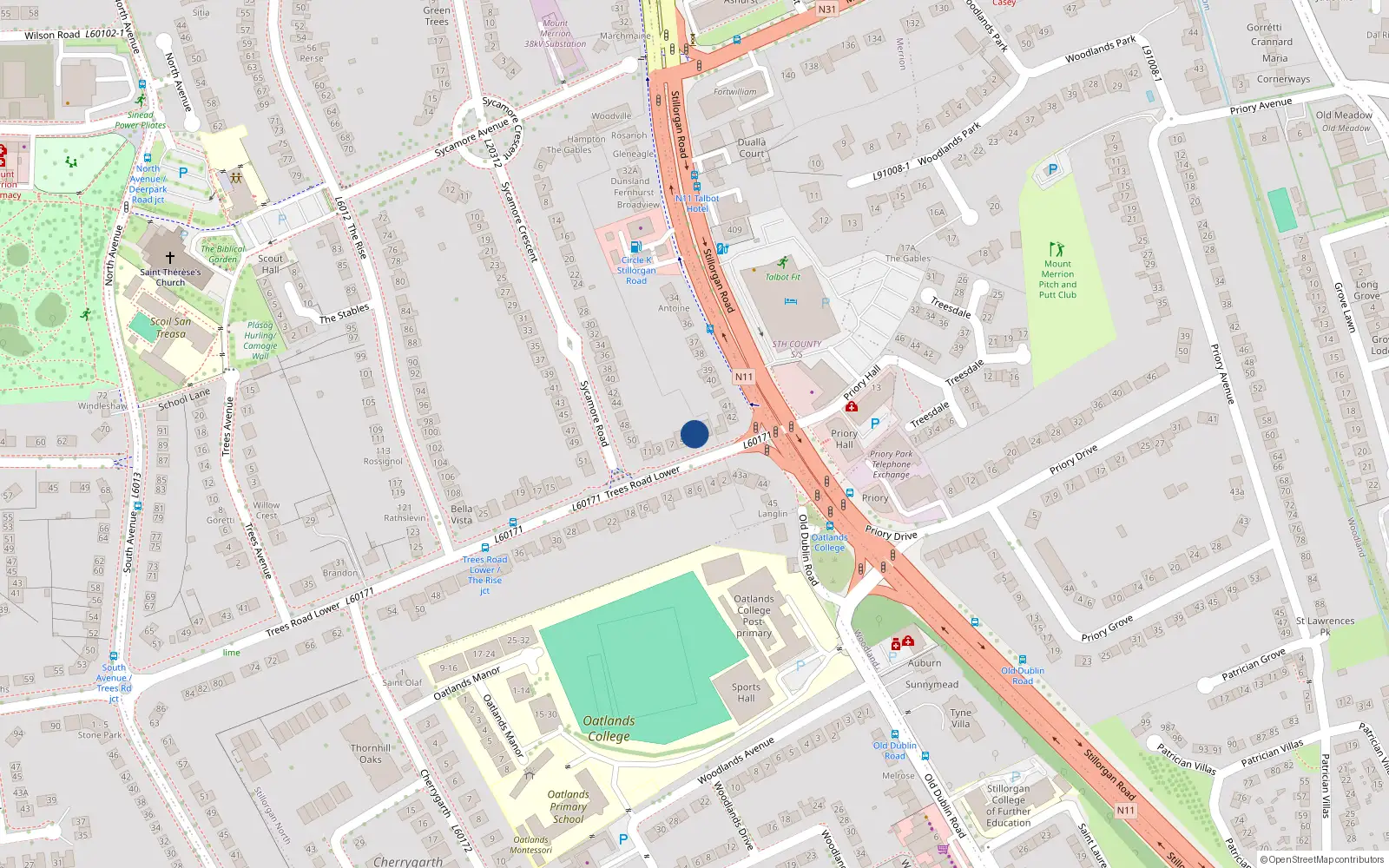 Overhead map showing the location of 3 Trees Road Lower, Mount Merrion