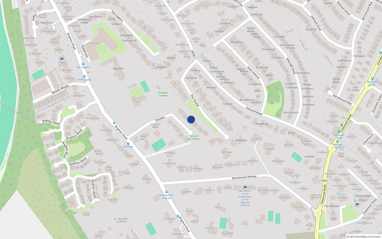 Overhead map showing the location of 3 Tresilian, Dublin 18
