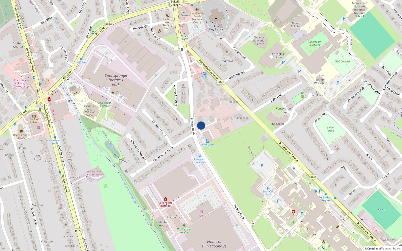 Overhead map showing the location of 3 Tudor Hall, Pottery Road, Dun Laoghaire