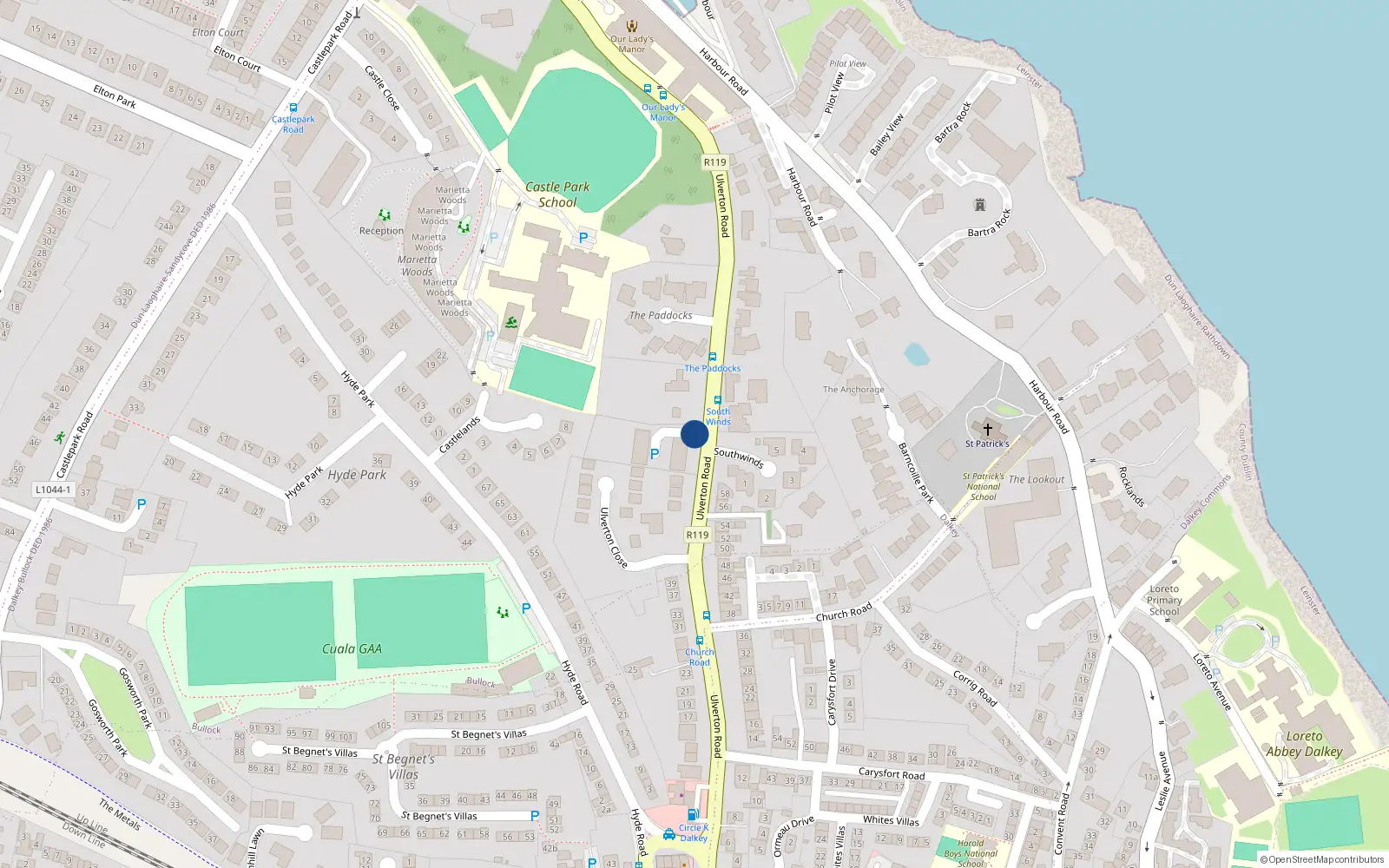 Overhead map showing the location of 3 Ulverton Court, Dalkey