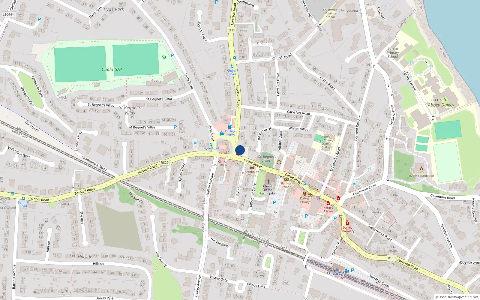 Overhead map showing the location of 3 Ulverton Place, Ulverton Road, Dalkey