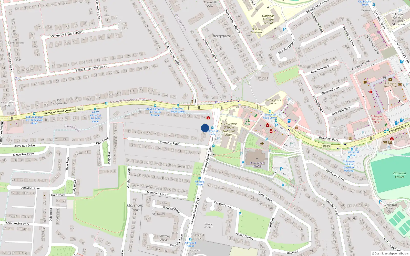 Overhead map showing the location of 3 Kilmacud Road Upper, Blackrock