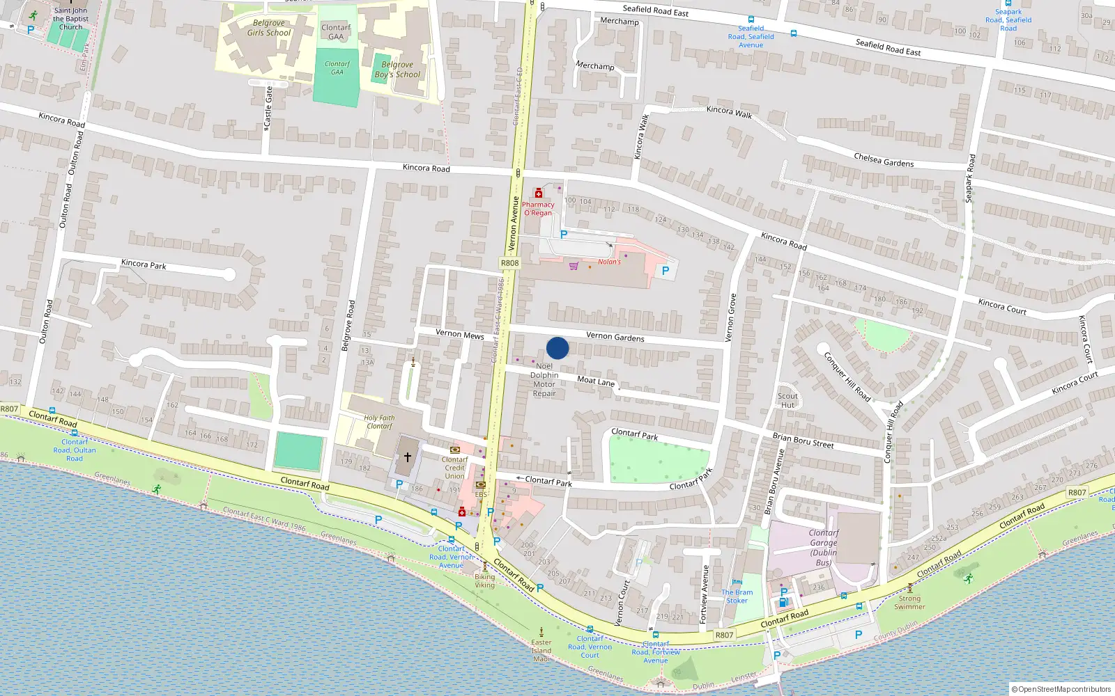 Overhead map showing the location of 3 Vernon Gardens, Dublin 3