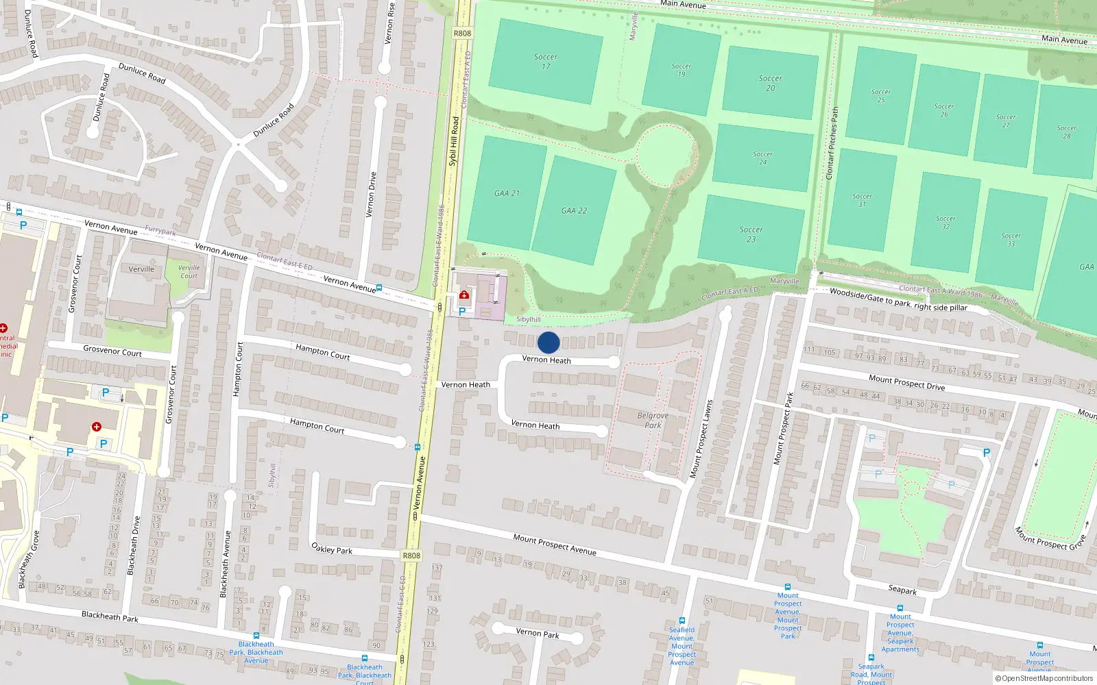 Overhead map showing the location of 3 Vernon Heath, Dublin 3