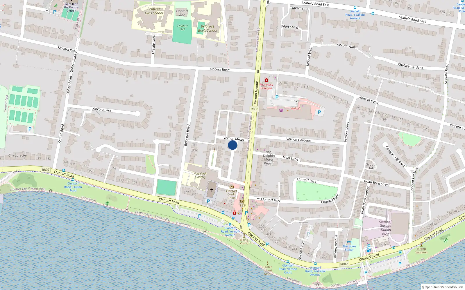 Overhead map showing the location of 3 Vernon Mews, Dublin 3