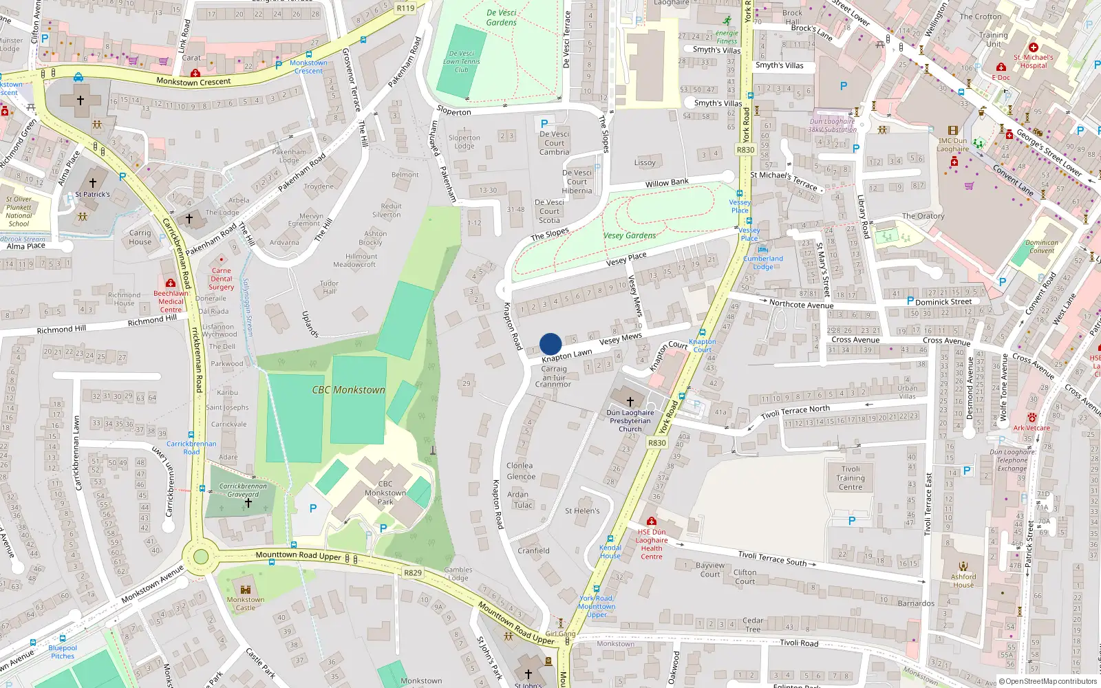 Overhead map showing the location of 3 Vesey Mews, Dunlaoghaire, Dublin