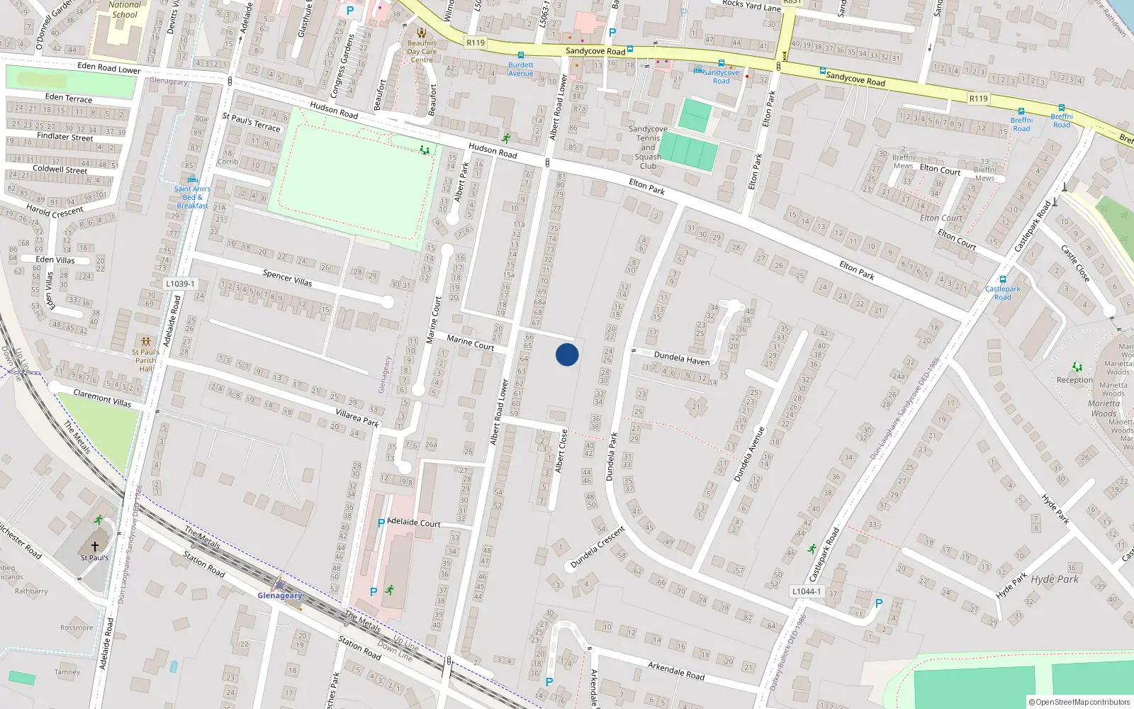 Overhead map showing the location of 3 Violet Place, Glenageary