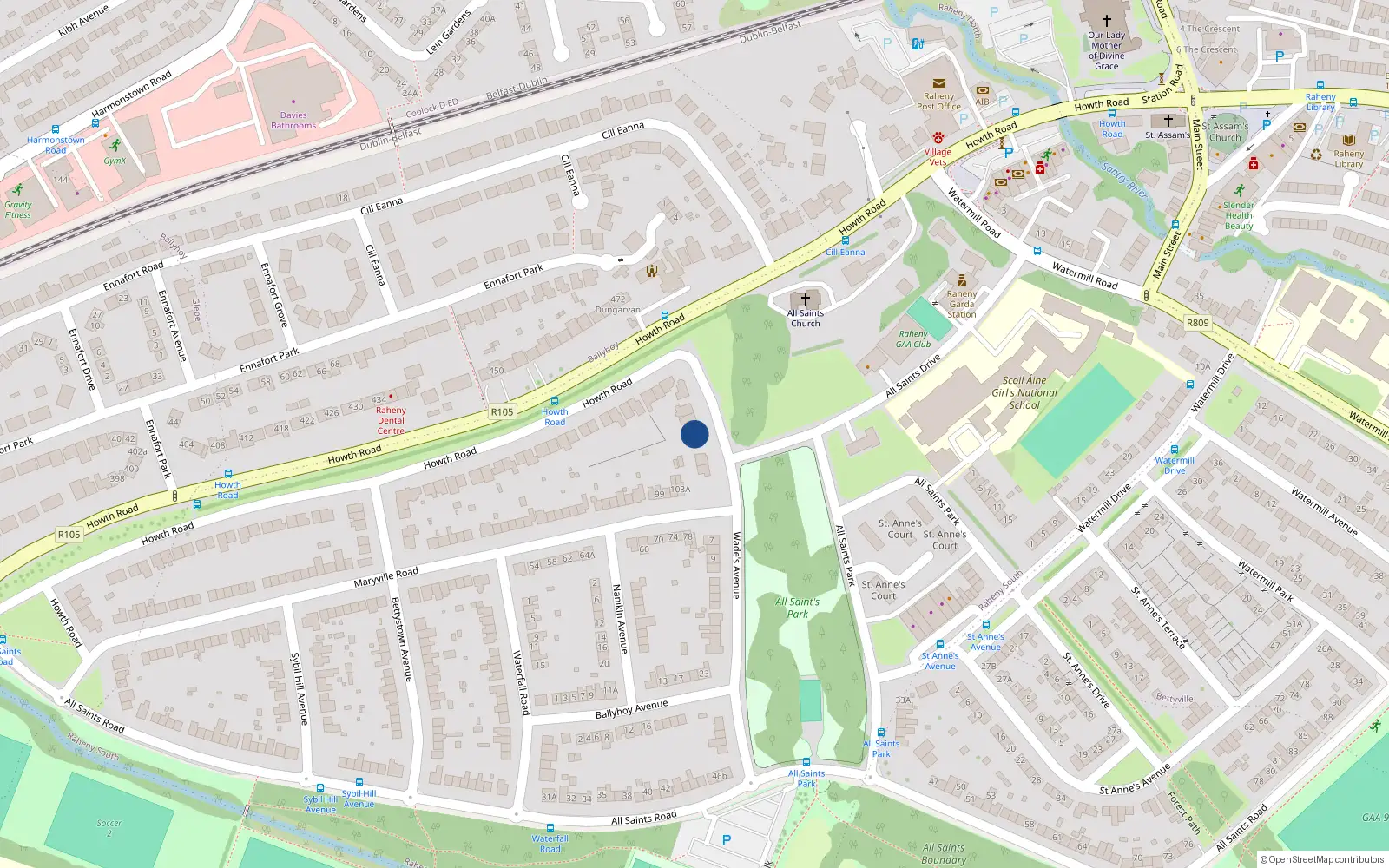 Overhead map showing the location of 3 Wades Avenue, Raheny, Dublin 5