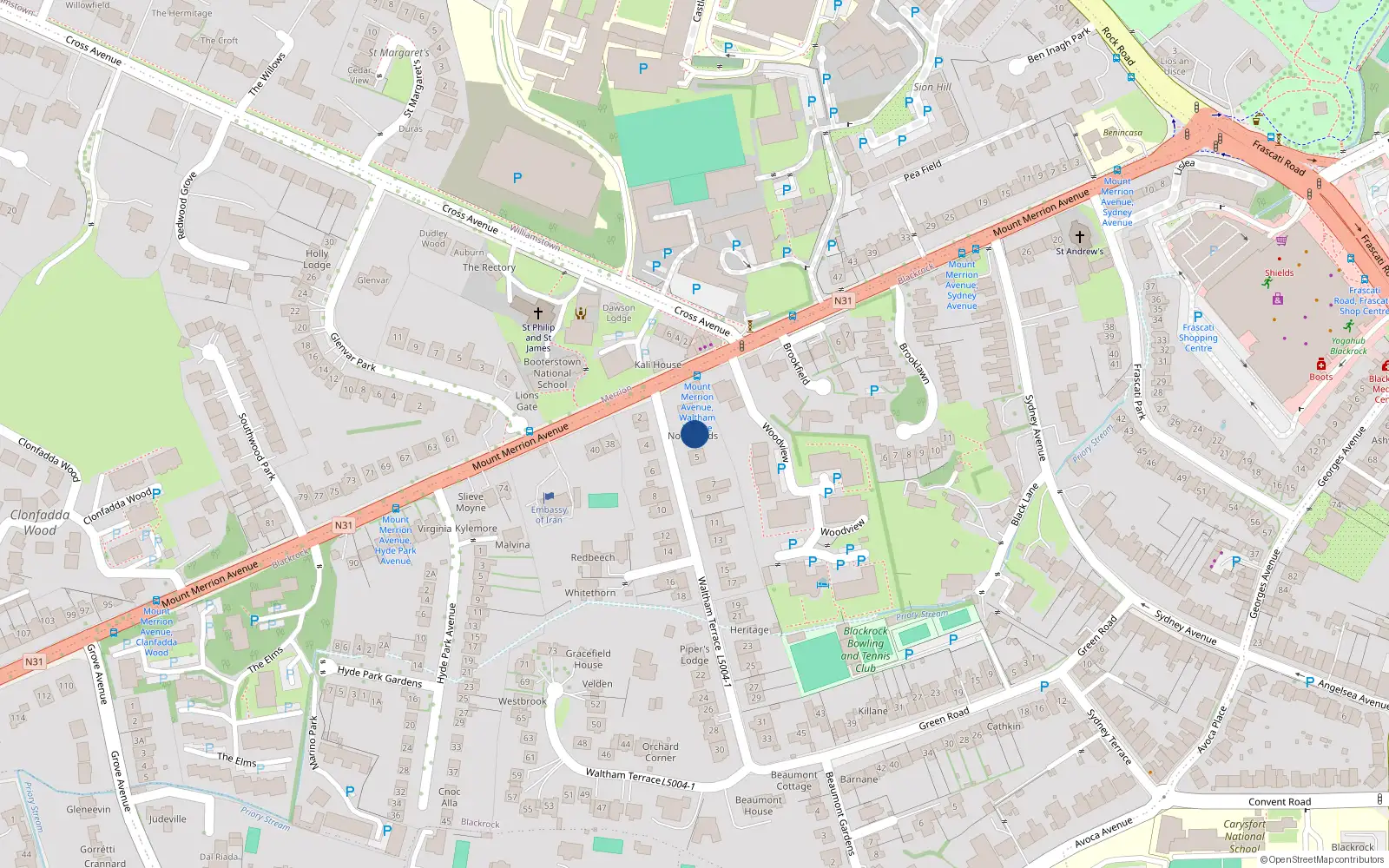 Overhead map showing the location of 3, 3 Waltham Terrace, Blackrock