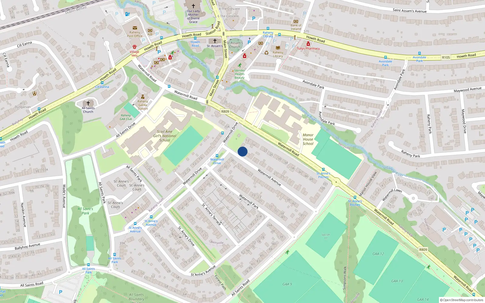 Overhead map showing the location of 3 Watermill Avenue, Raheny, Dublin 5