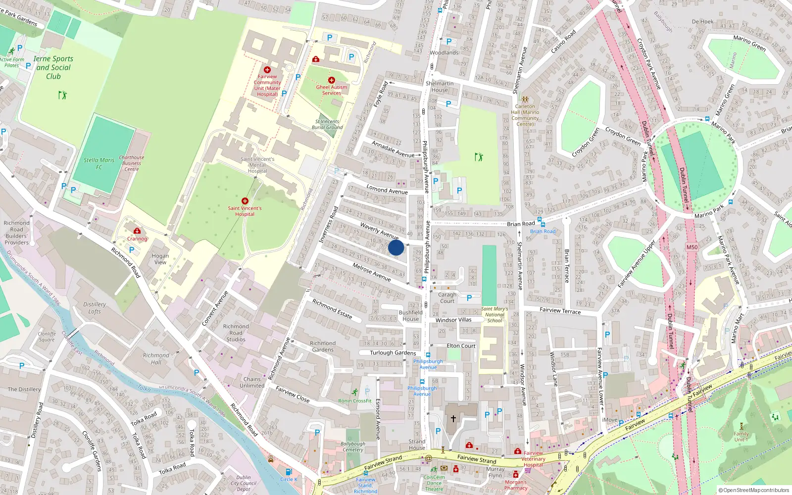 Overhead map showing the location of 3 Waverley Avenue, Dublin 3