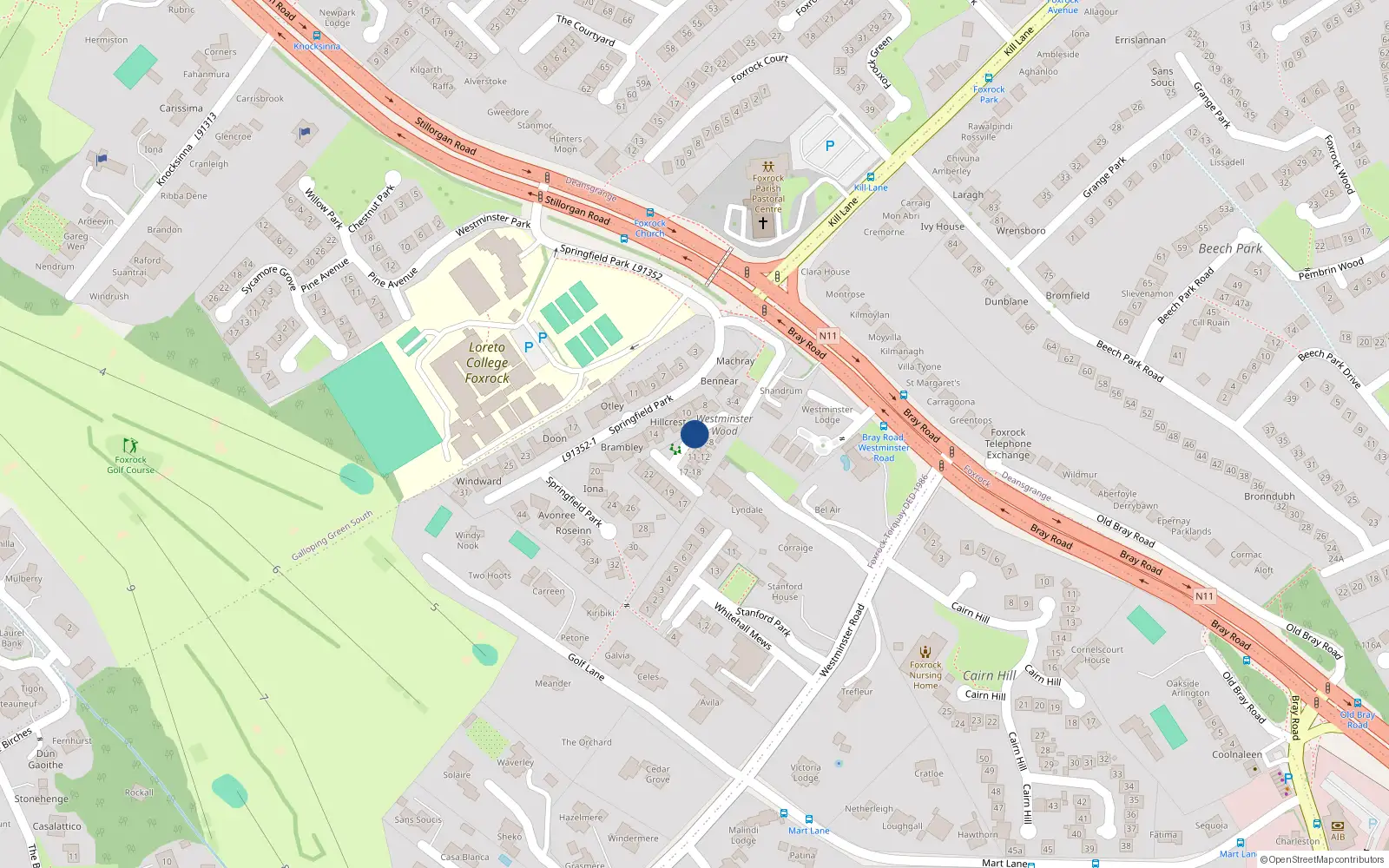 Overhead map showing the location of 3 Westminster Wood, Foxrock