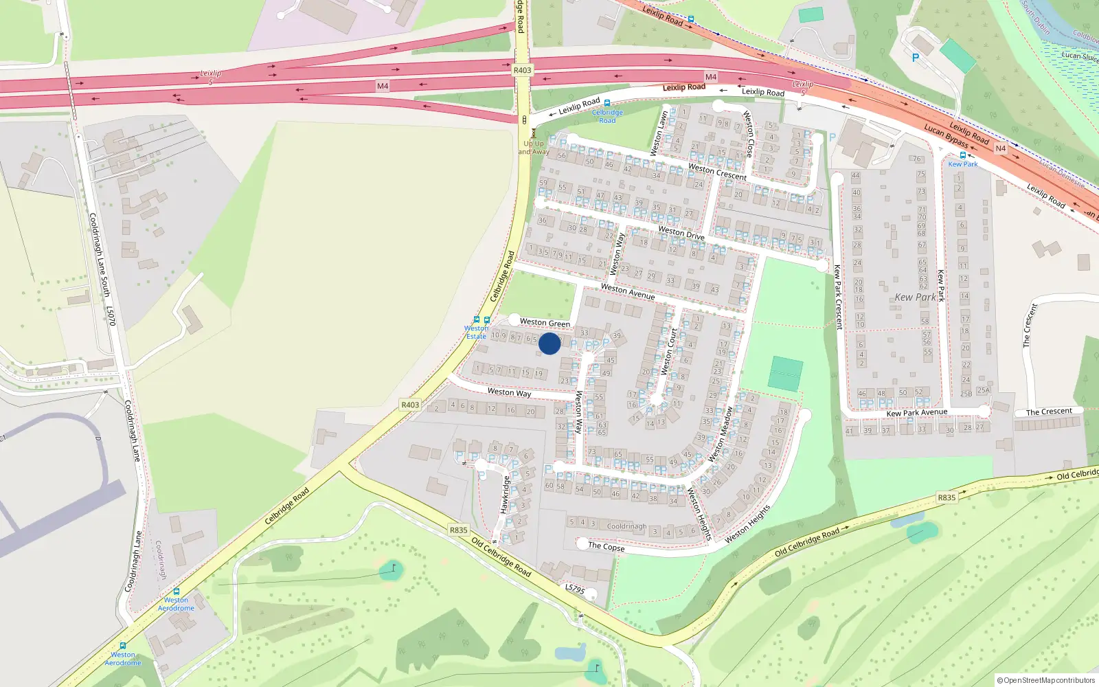 Overhead map showing the location of 3 Weston Green, Lucan