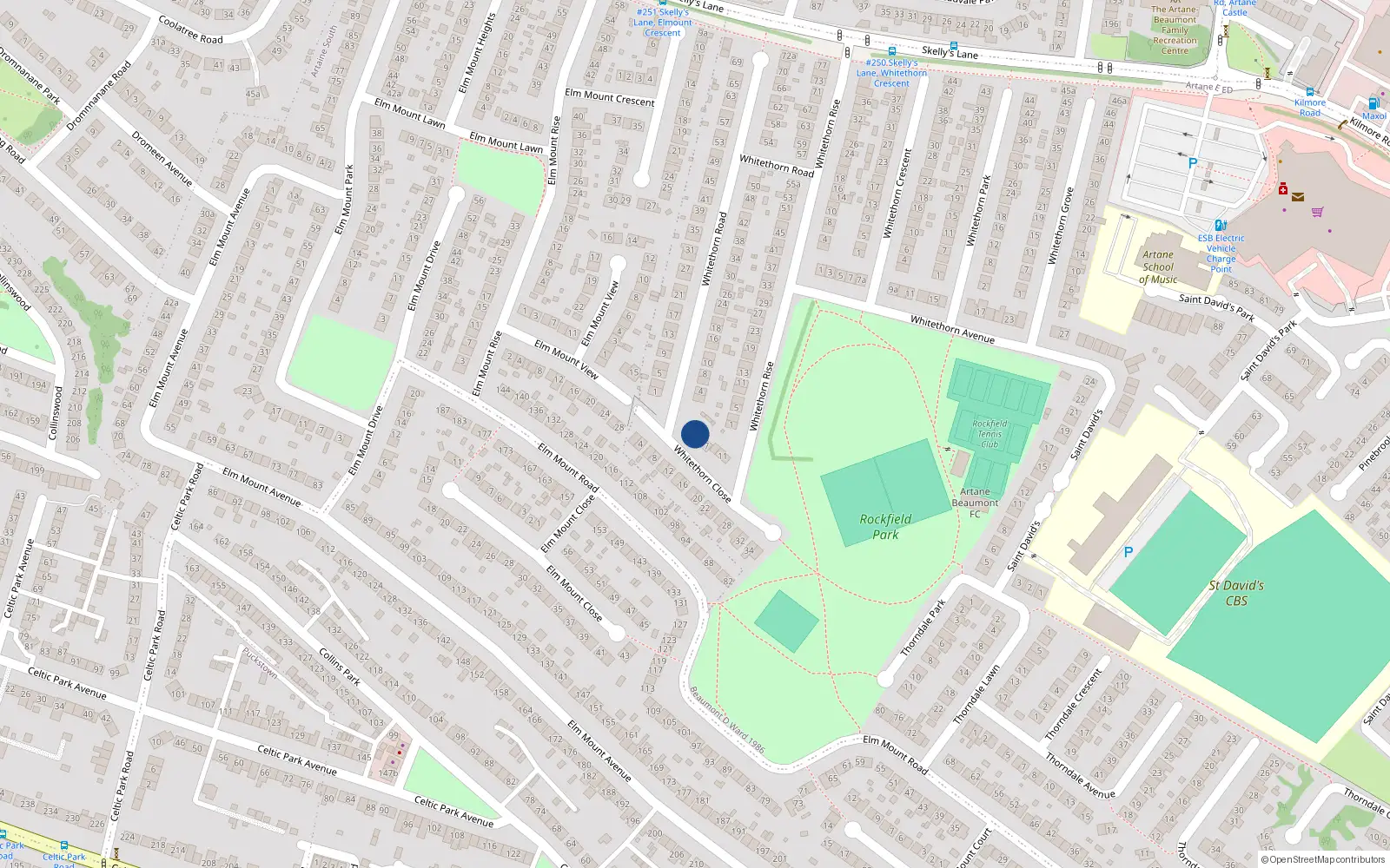 Overhead map showing the location of 3 Whitethorn Close, Artane, Dublin 5