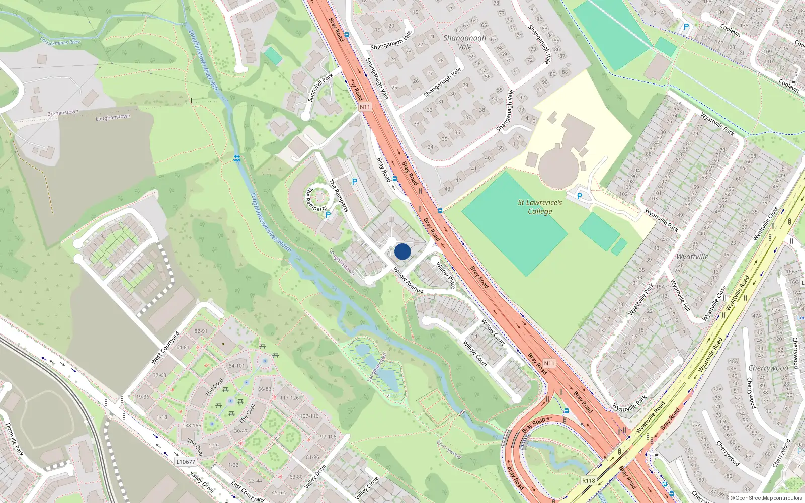 Overhead map showing the location of 3 Willow Park, Dublin 18