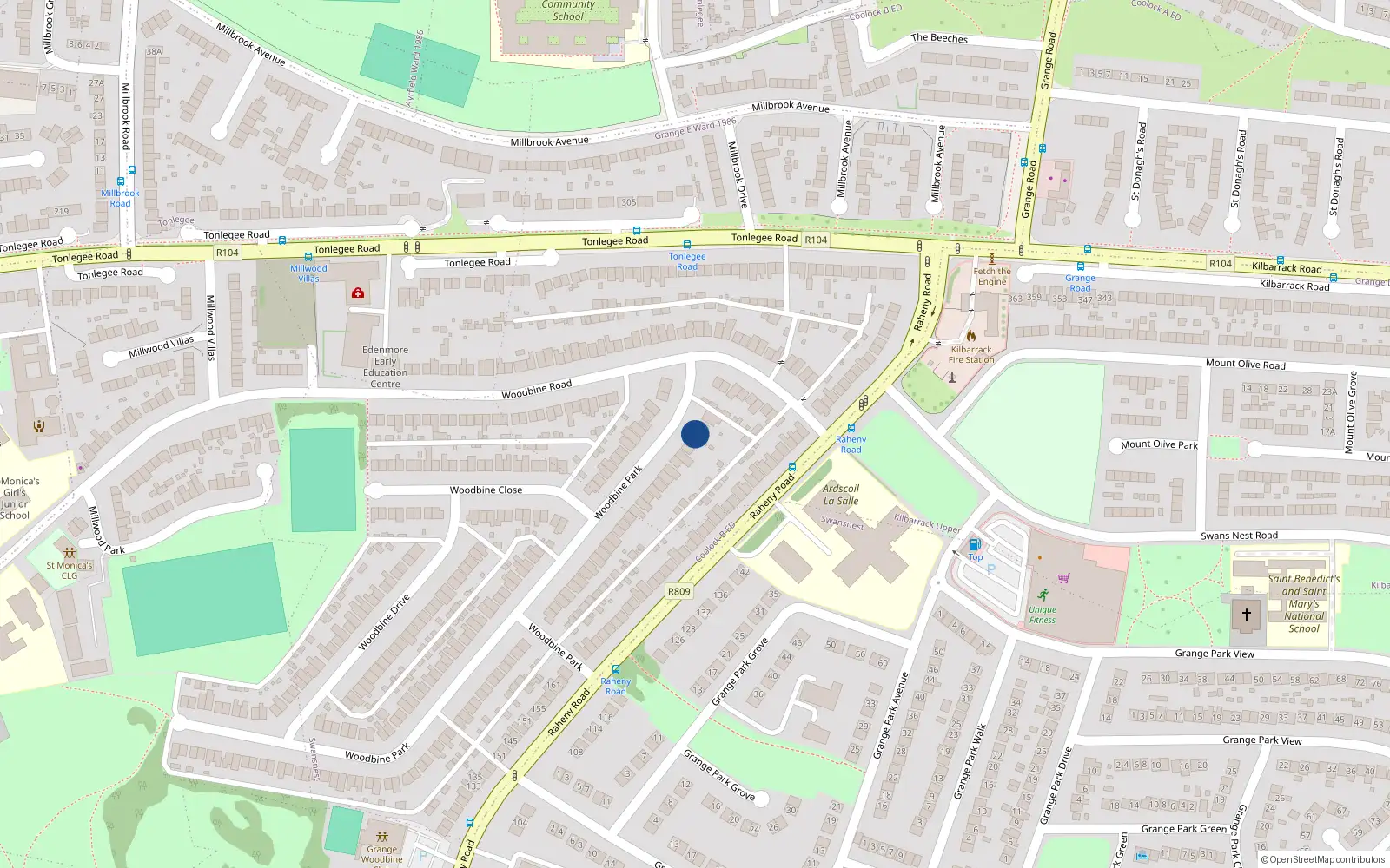 Overhead map showing the location of 3 Woodbine Park, Raheny, Dublin 5