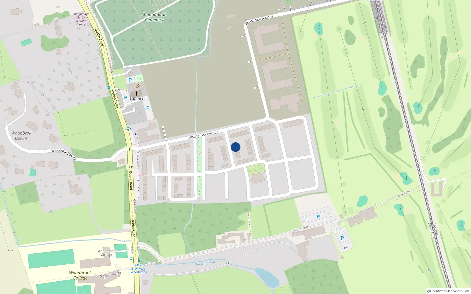 Overhead map showing the location of 3 Woodbrook Vale, Bray