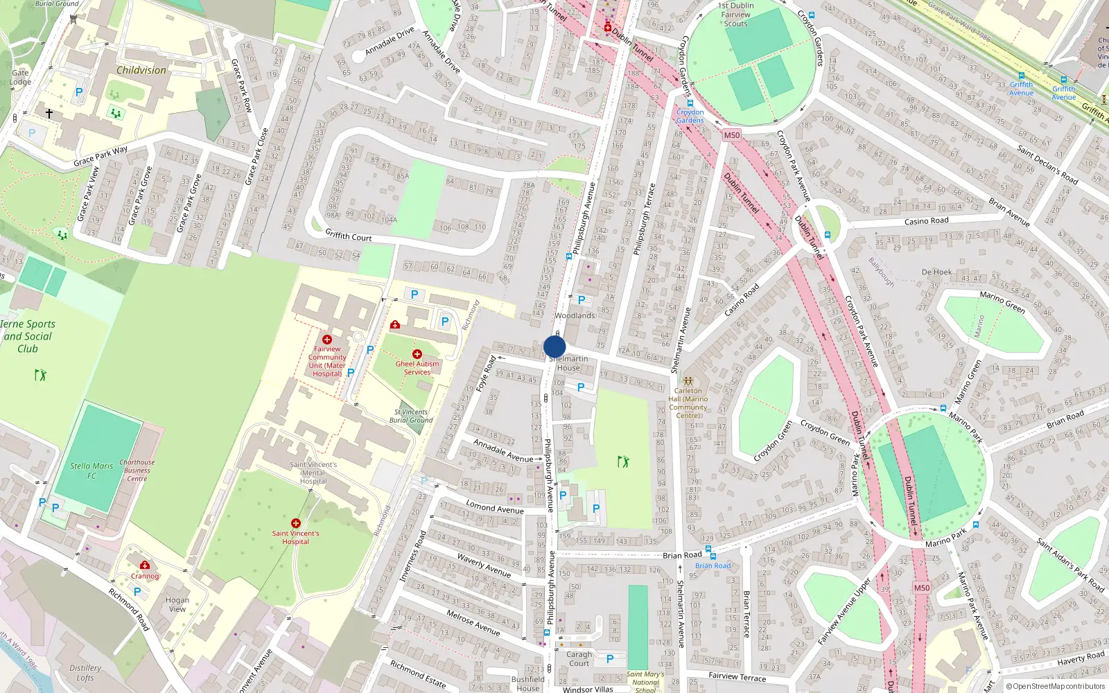 Overhead map showing the location of 3 Woodlands, Philipsburgh Avenue, Dublin 3