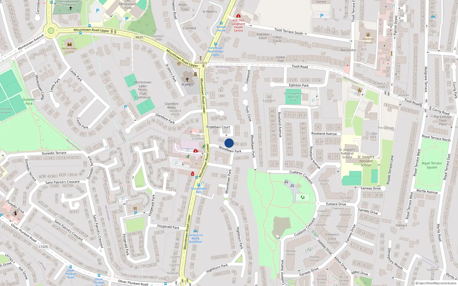 Overhead map showing the location of 3 Woodlawn Park, Lr Mounttown Road, Dun Laoghaire
