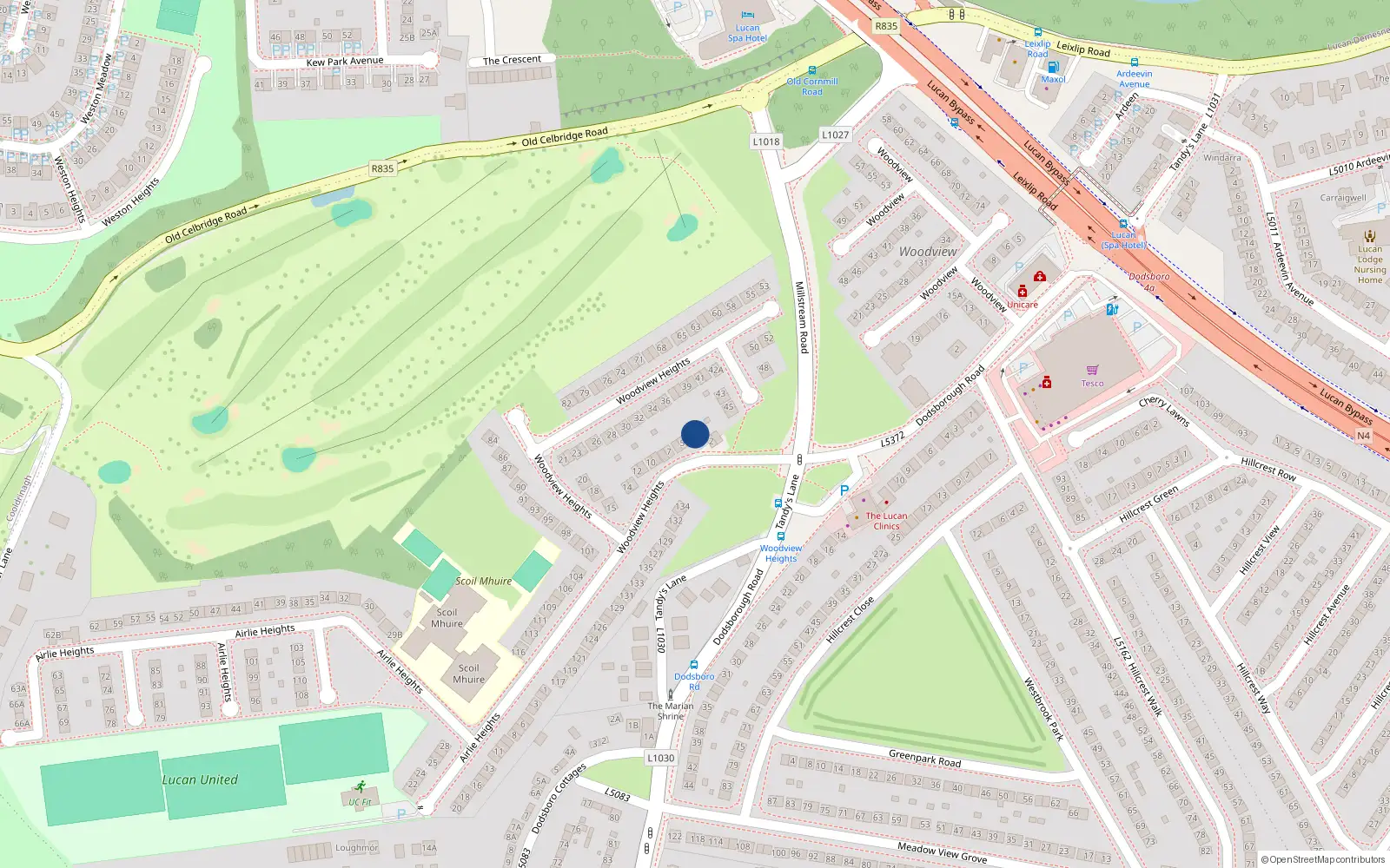 Overhead map showing the location of 3 Woodview Heights, Lucan