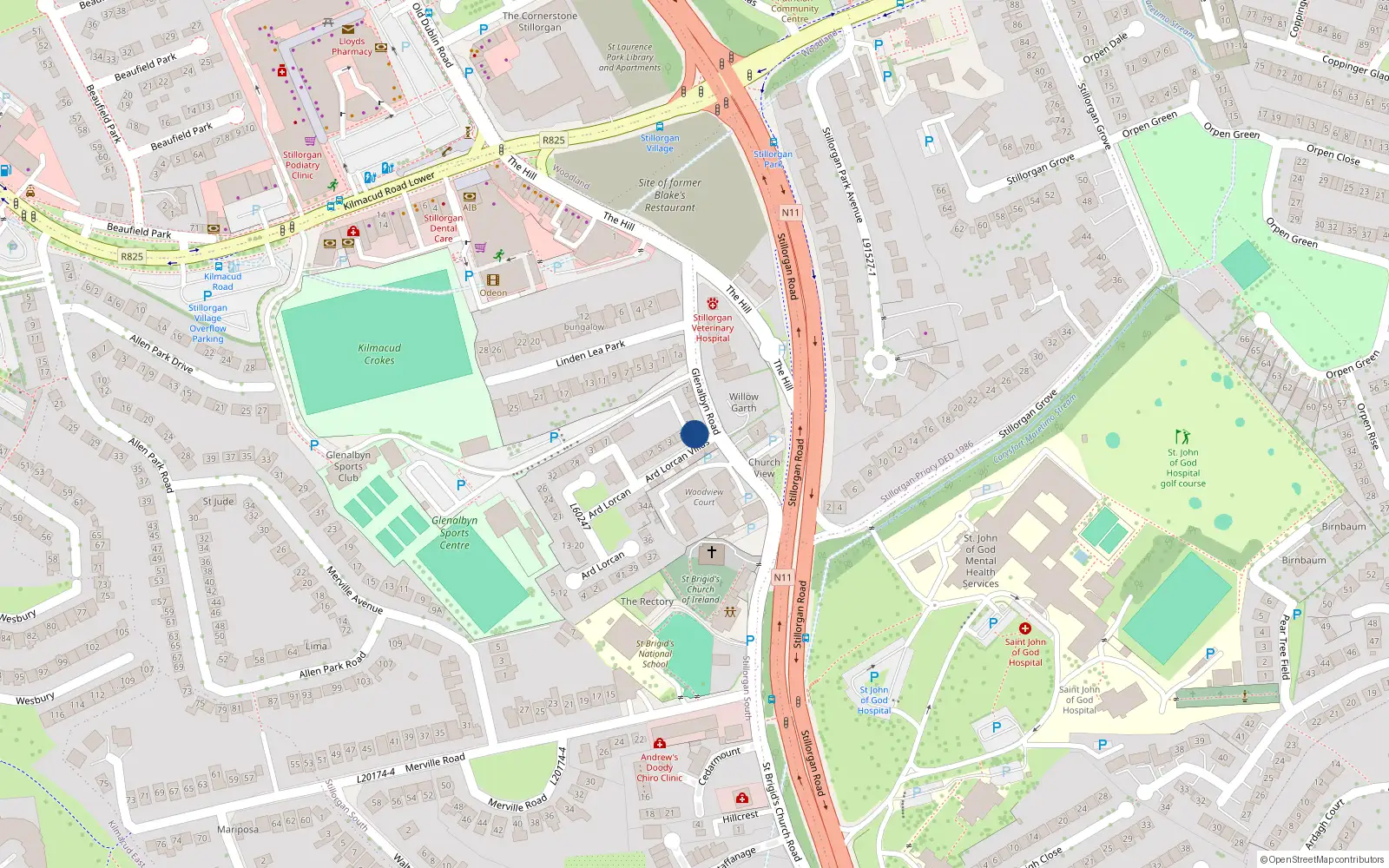 Overhead map showing the location of 3 Woodview Mews, Glenalbyn Road, Stillorgan