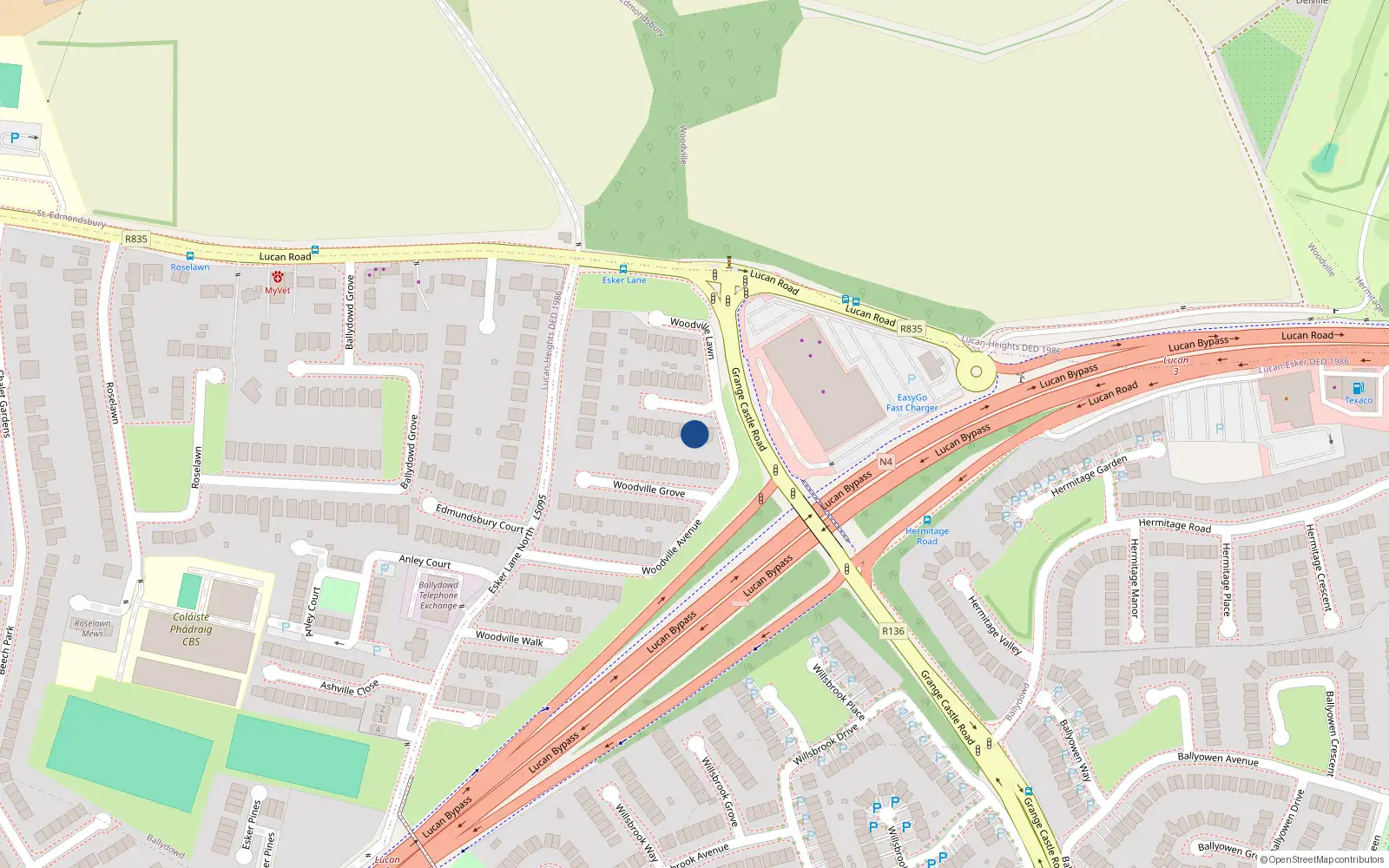 Overhead map showing the location of 3 Woodville Close, Woodville Downs, Lucan